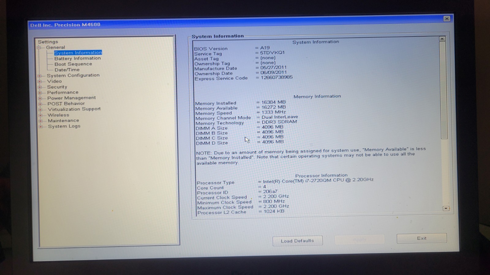 DELL PRECISION M4600 Laptop w/ Intel Core i7-2720QM 2.20 GHZ + 16GB Works Great