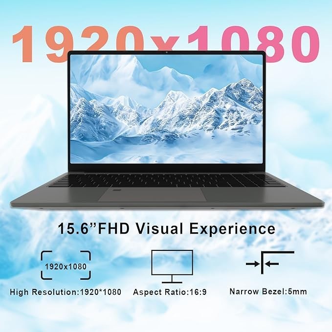 15.6″ FHD Laptop 16GB RAM 512GB SSD Intel Celeron N5095 Win 11 Pro Backlit KB