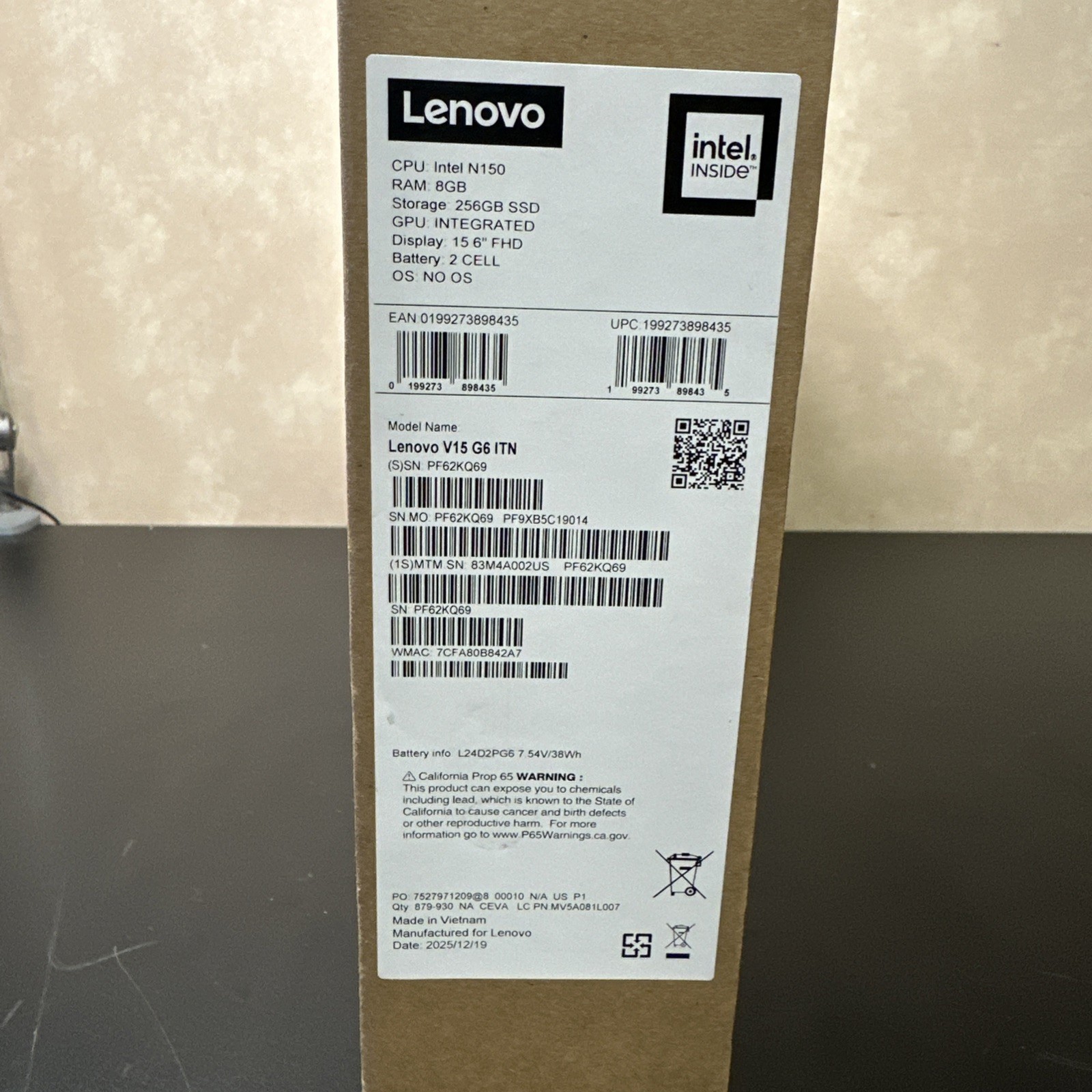 Lenovo V15 G6 ITN, 15″ FHD, N150, 8GB RAM, 256GB SSD, Win 11
