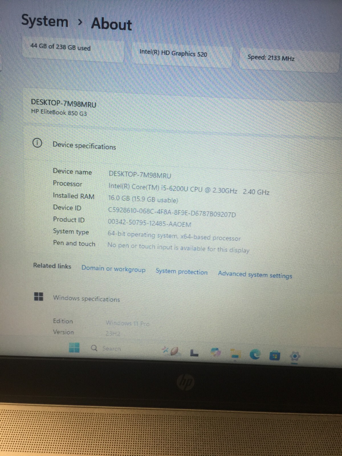 HP EliteBook 850 G3 15.6″ (256GB Core i5 6th gen 2.30GHz 16GB RAM WIN 11 PRO