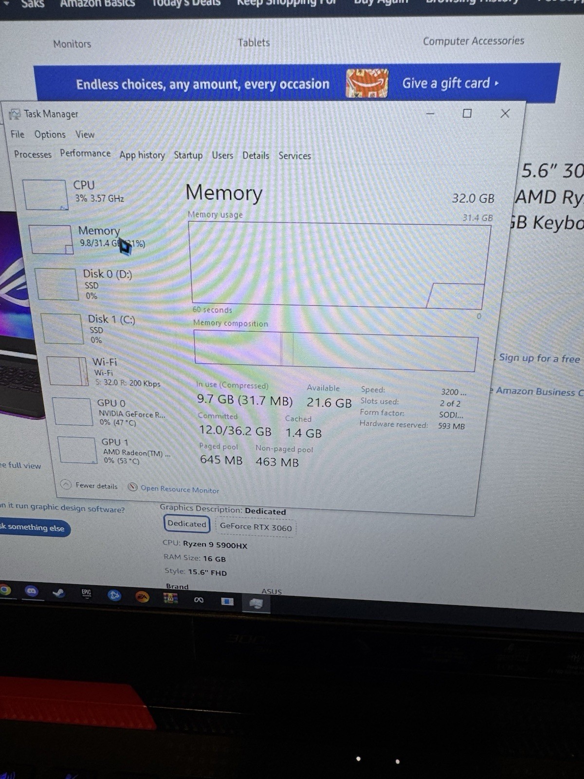 ASUS ROG Strix G15 Gaming Laptop Ryzen 9 5900HX, RTX 3070, 32GB RAM, 6TB SSD