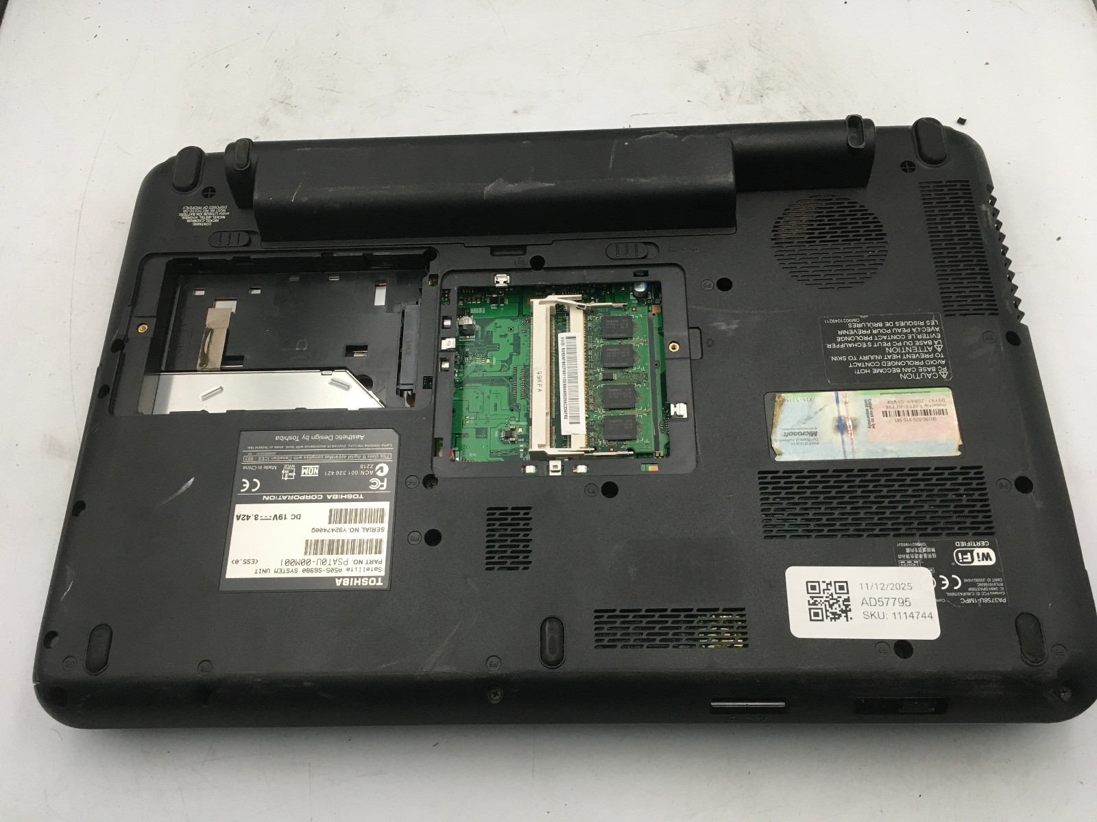 TOSHIBA SATELLITE A505 S6980 – BOOTS TO BIOS – INTEL 2 DUO T6600 – 512MB RAM -BB