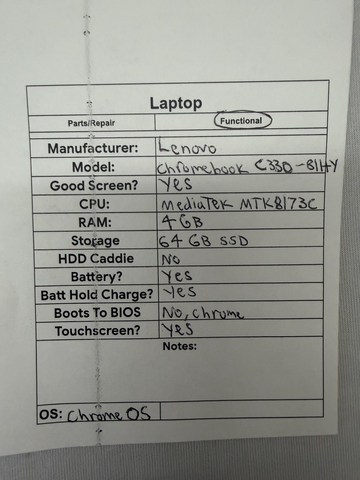 Lenovo Chromebook C330 Laptop – Mediatek MTK8173C – RAM 4GB – Read Des