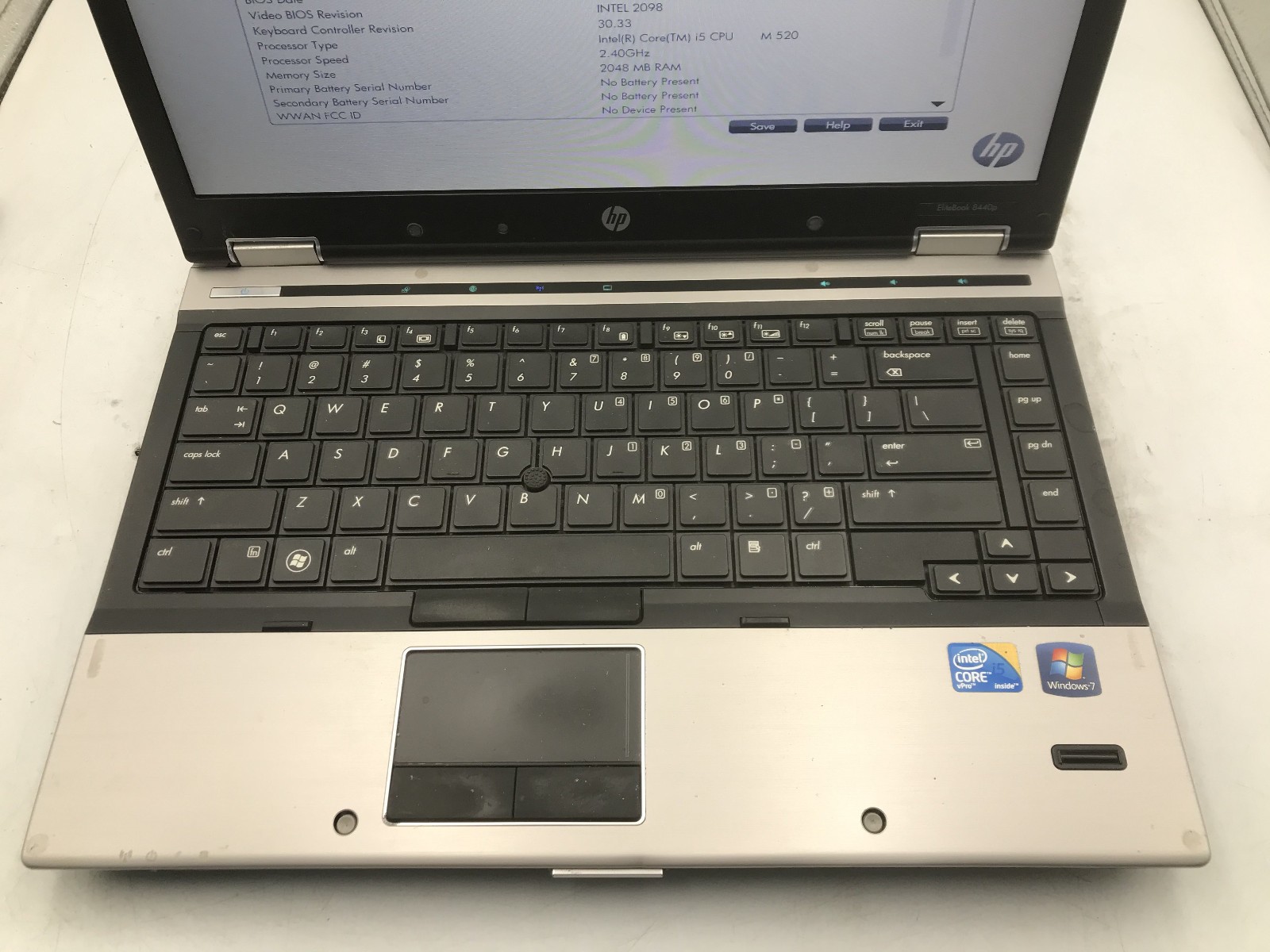 HP ELITEBOOK 8440P – BOOTS TO BIOS – INTEL I5 M520 – 2GB RAM – RREAD DESCRIP -BB