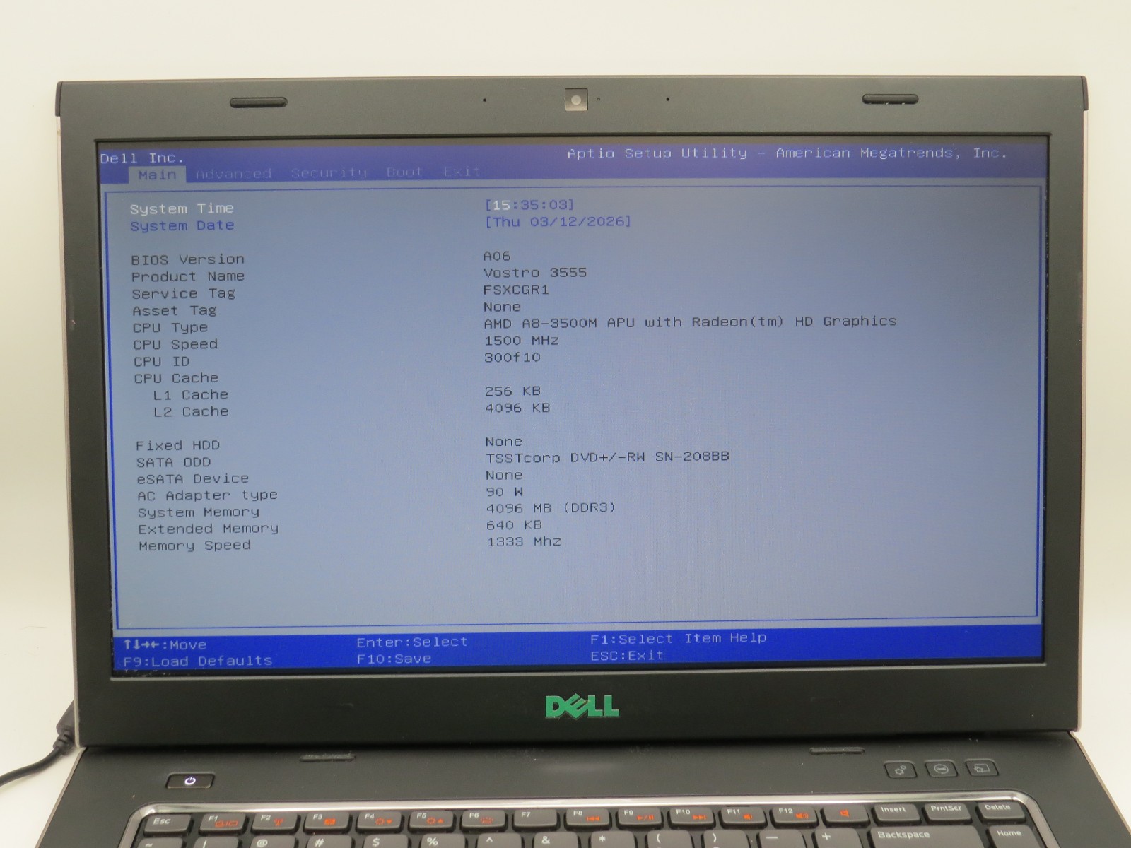 Dell Vostro 3555 | AMD A8-3500M @ 1.5GHz | 4GB DDR3 | 15.6″ | No HD/OS