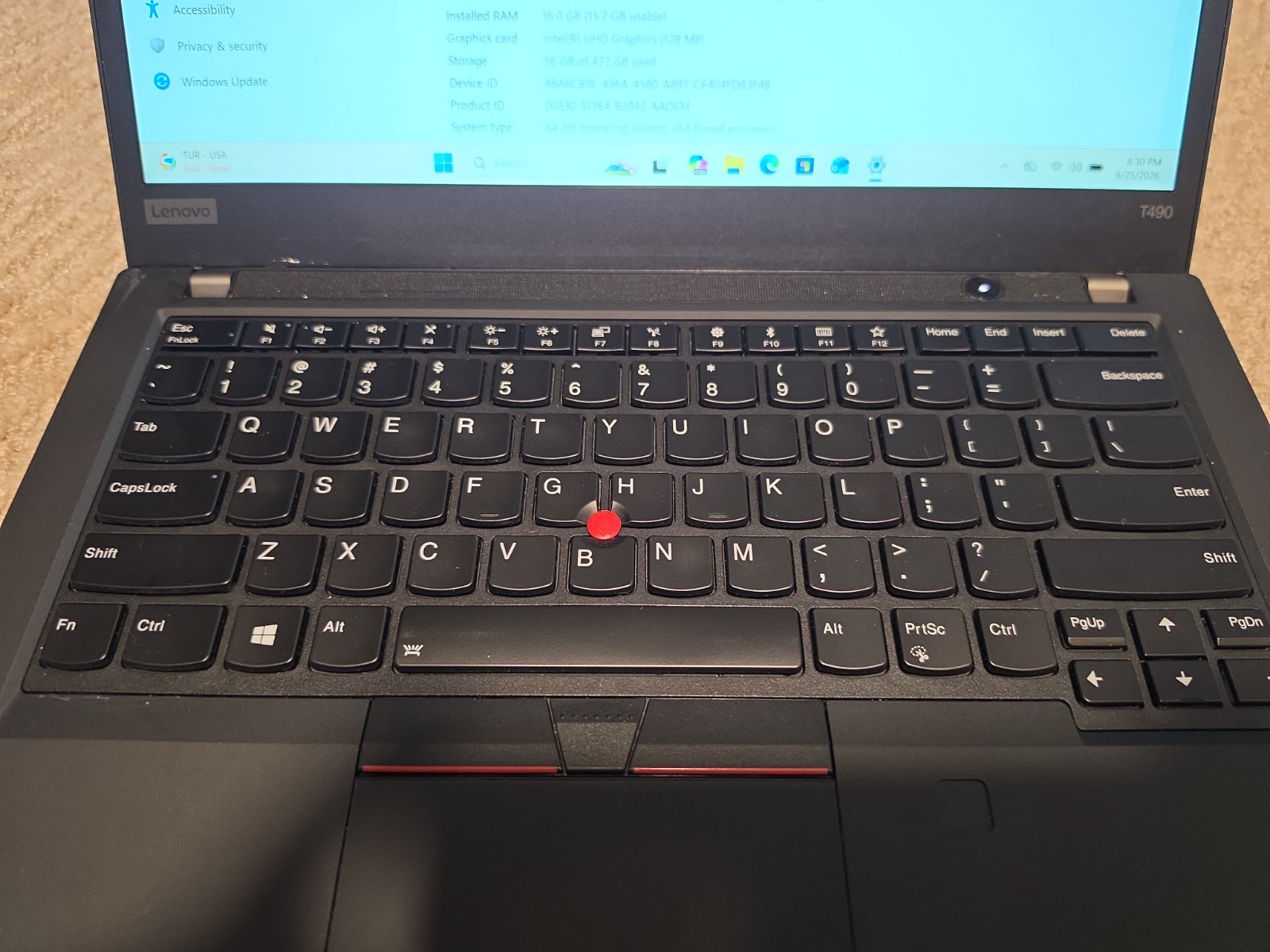Lenovo ThinkPad T490 i5 10210u 16GB 512GB Win 11 Pro 14″ Laptop Notebook Inc AC