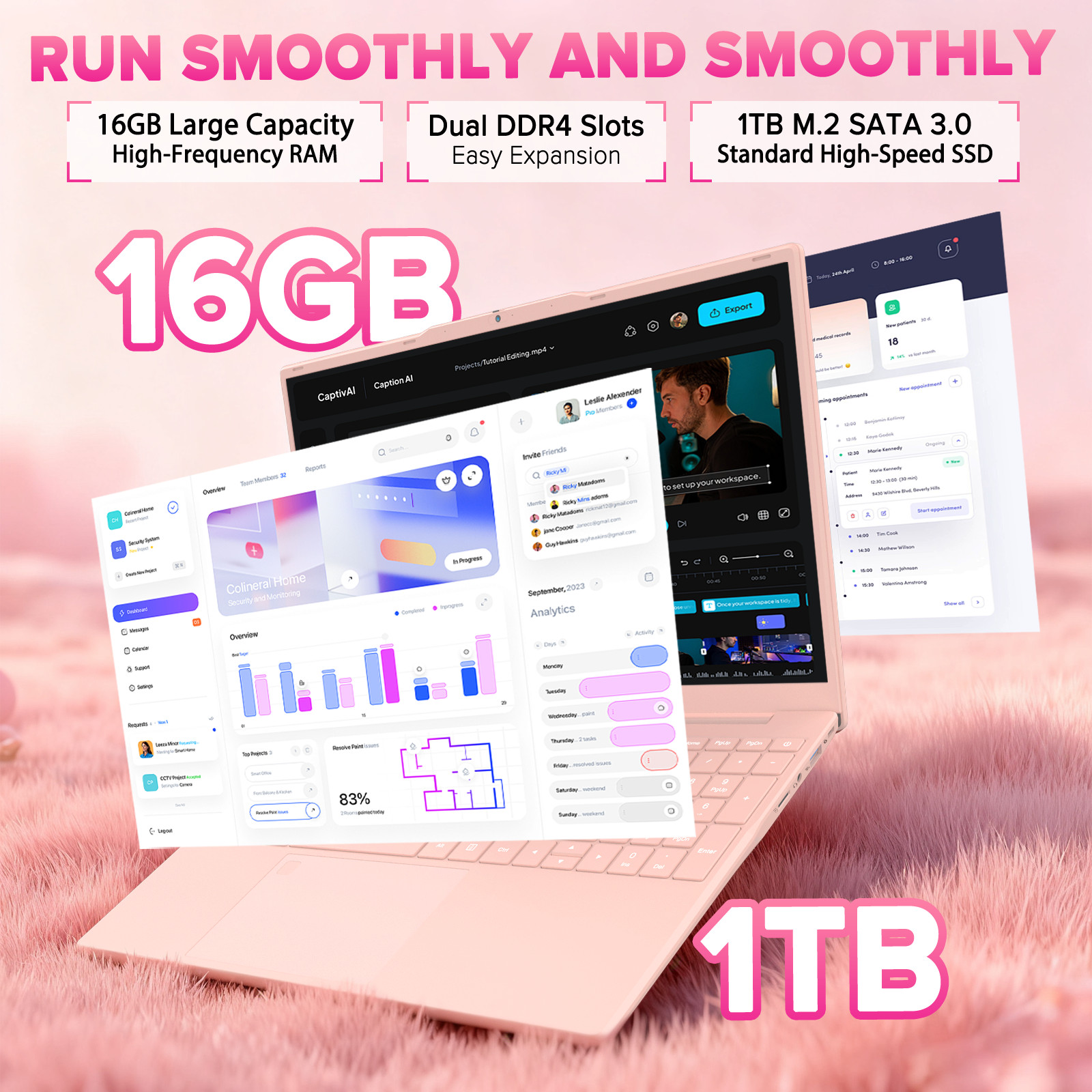 Auusda 15.6” laptop Intel N5100 16GB RAM 1TB SSD Windows 11 Pro BT WIFI Pink