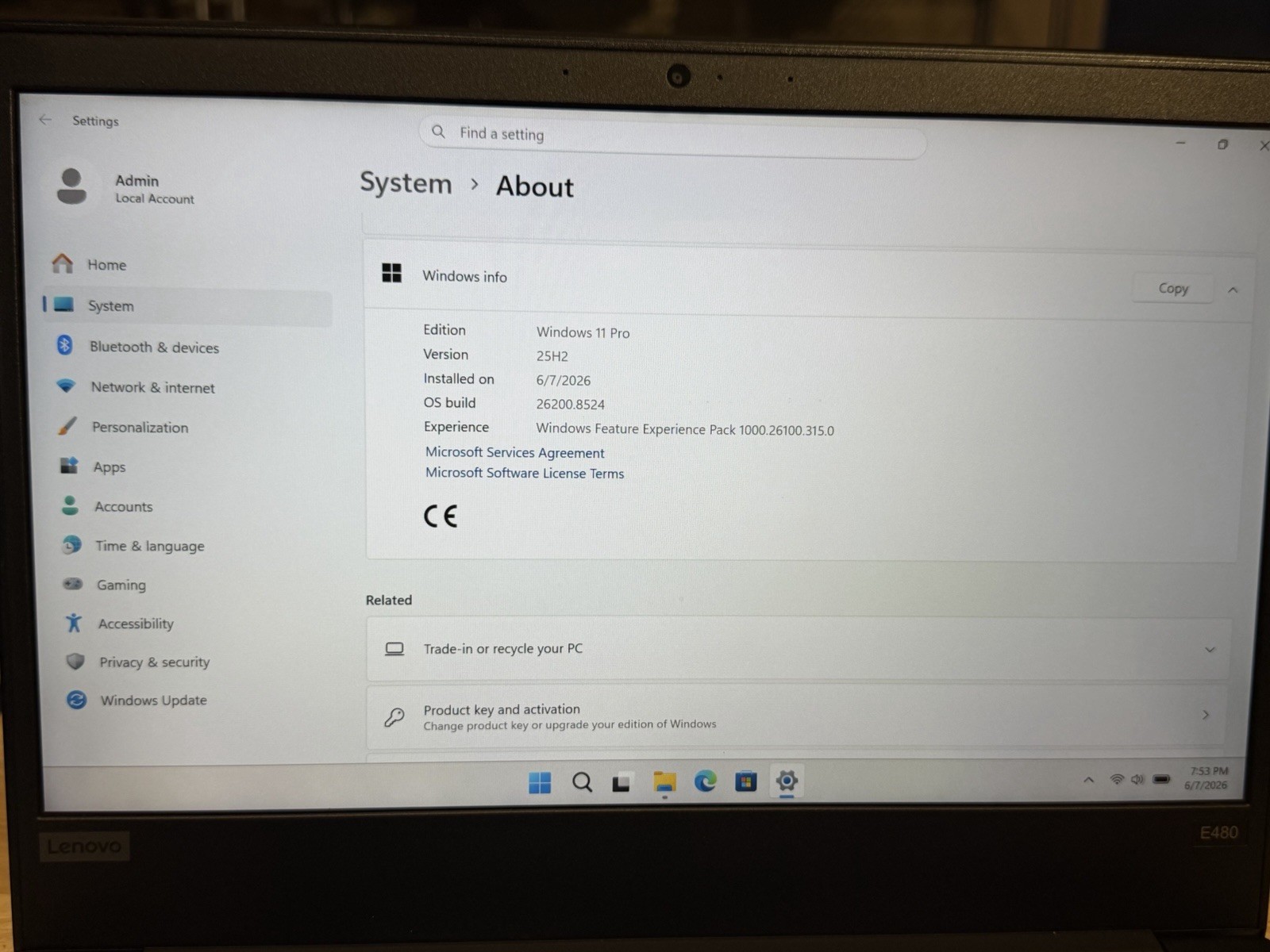 Lenovo ThinkPad E480 14″, i5-7200U 8 GB RAM, 256GB SSD Win 11 Pro.