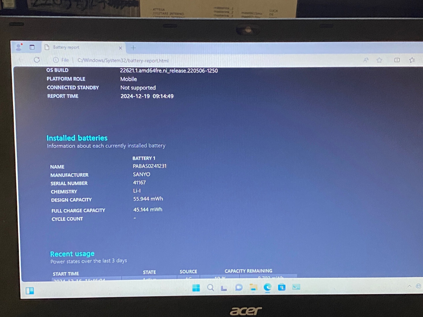 Acer Aspire E5-521-45T9/ AMD CPU A4-6210 1.80GHZ/RAM 4GB/SSD 120GB/W11 Pro