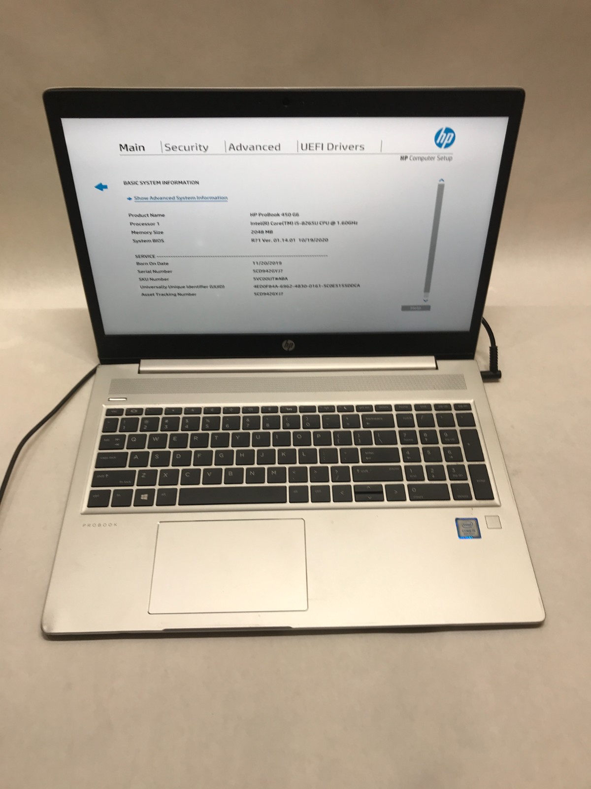 HP EliteBook 450 G6 15″ Intel i5 NO RAM NO SSD/OS Boots To BIOS READ DESC – DW