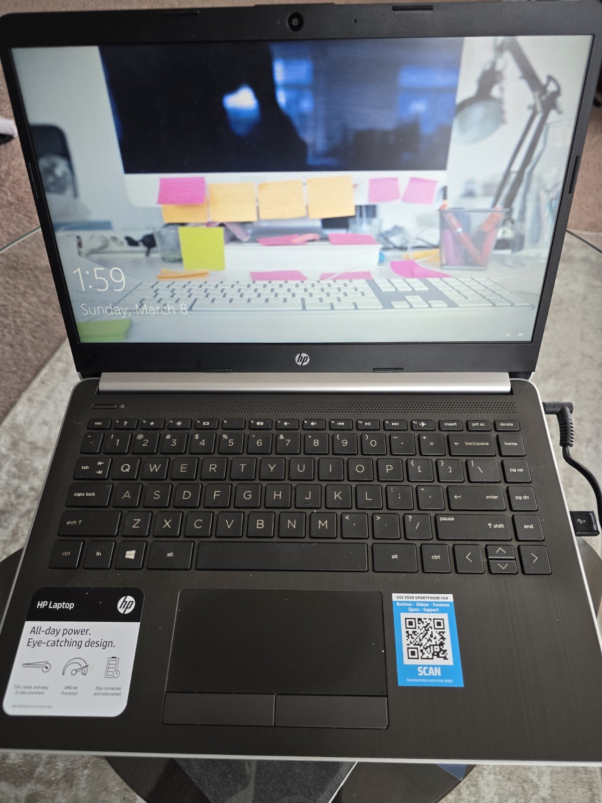 HP Notebook Laptop, 14″ Silver AMD A4-9125, 64 GB SSD, 4 GB RAM P/N 14-dk0053od