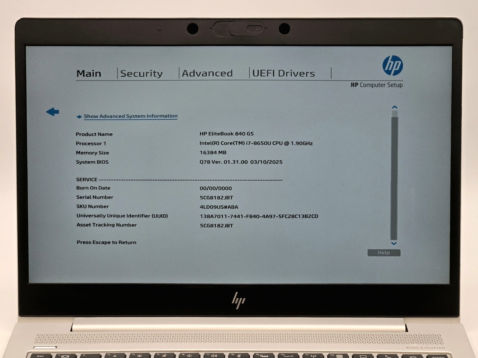 HP EliteBook 840 G5 14″ FHD I7-8650U 512GB 16GB W11P Backlit FP Reader IRCam