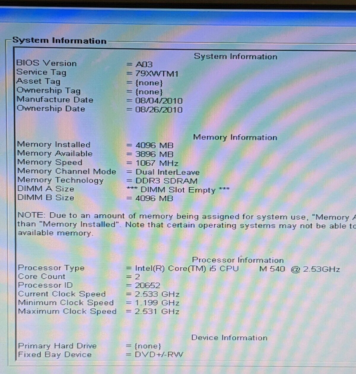 Dell Latitude E4310 13.3″ i5 M540 2.53GHz 4GB DDR3 No HDD for Parts/Repair