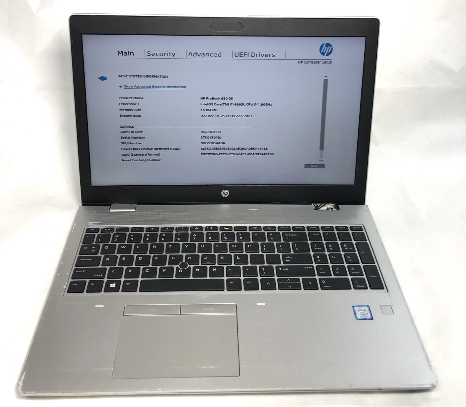 HP ProBook 650 G5, Intel Core i7-8665U @1.90Ghz, 16GB RAM, NO SSD/OS, Tested!