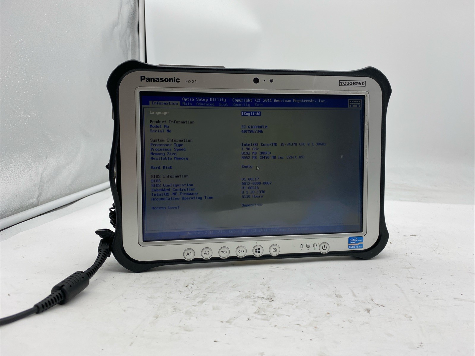 Panasonic ToughPad FZ-G1 Intel Core i5-3437U 1.9GHz 8GB RAM NO SSD Touchscreen