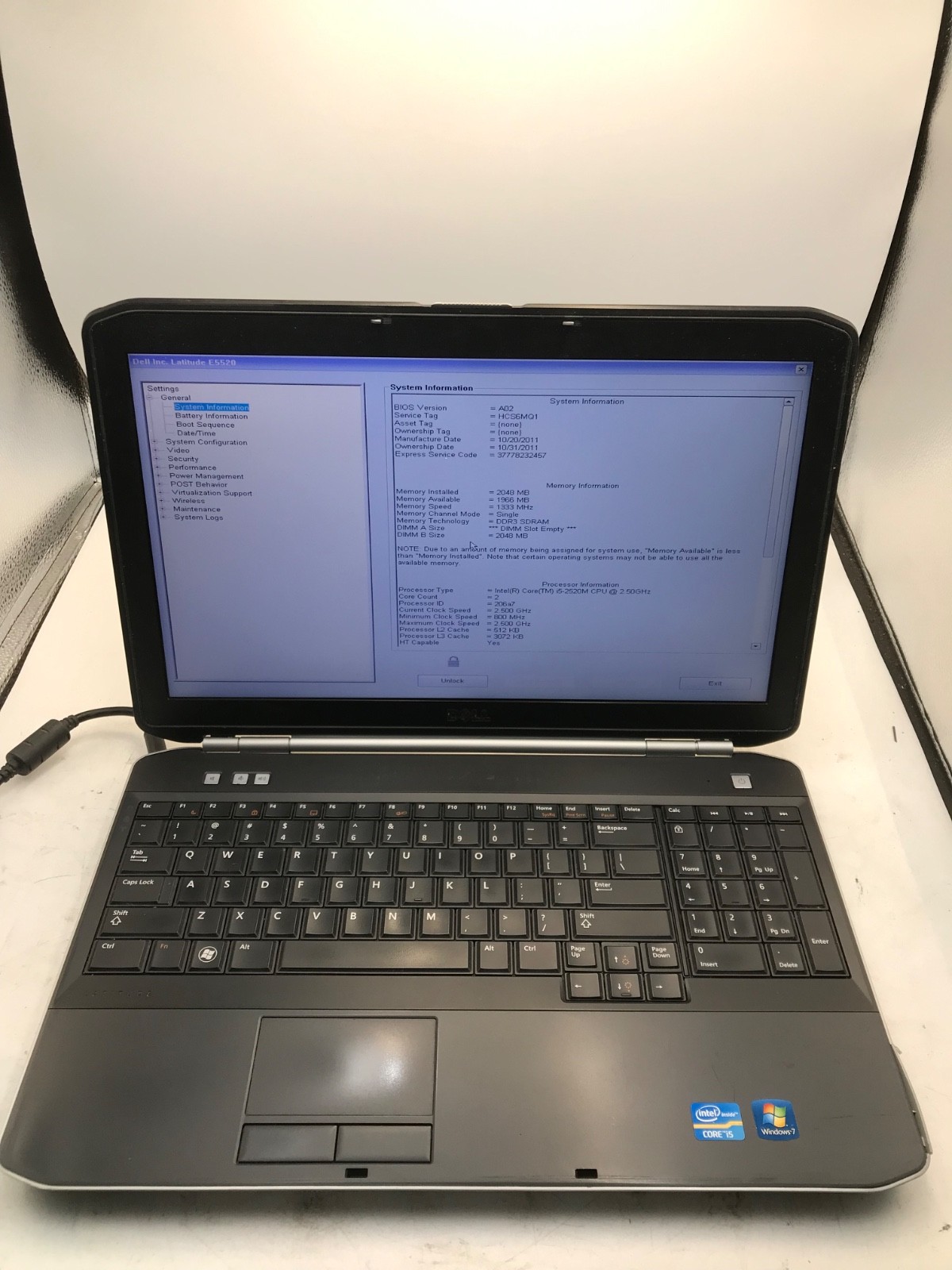 Dell Latitude E5520 Intel Core i5-2520M 2.5GHz 15″ Laptop 2GB RAM-BIOS LOCKED-MZ