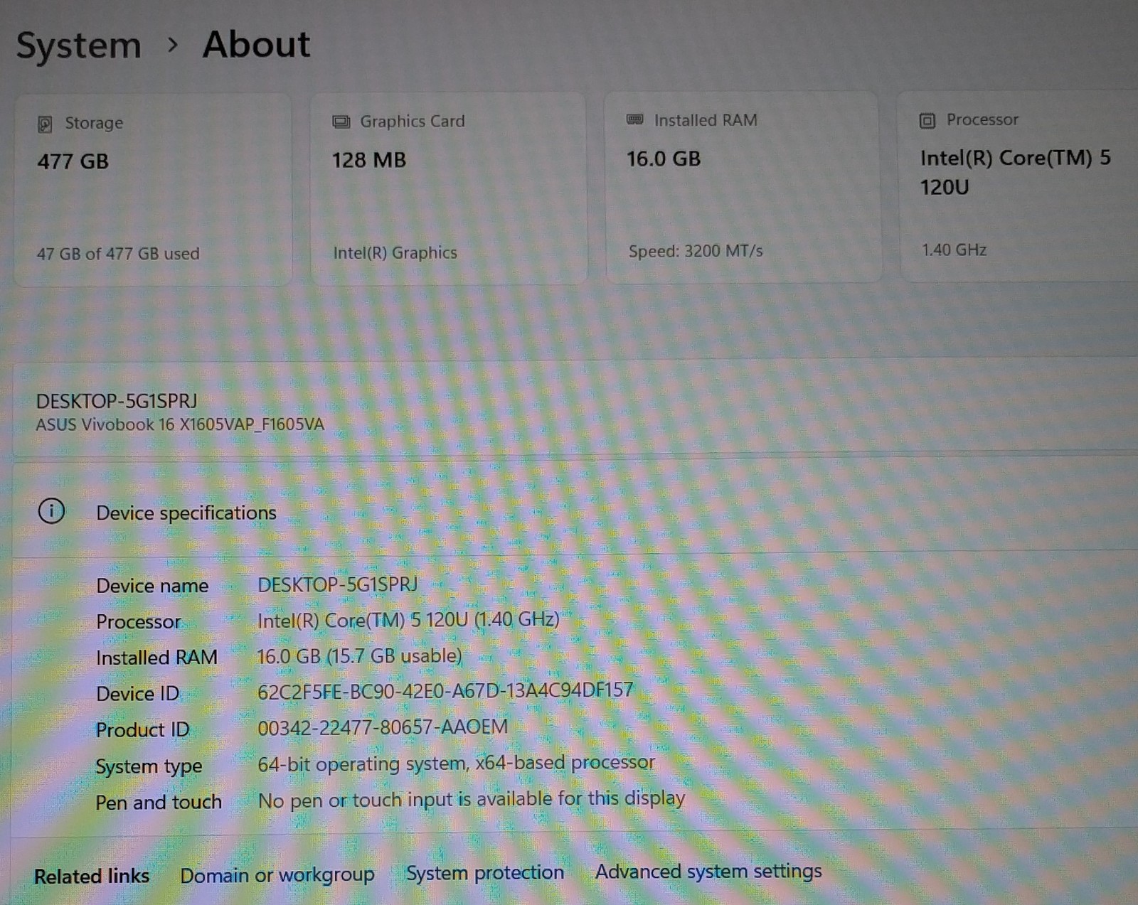 Asus Vivobook F1605V I5-120U@1.4GHz,16GB,512GB