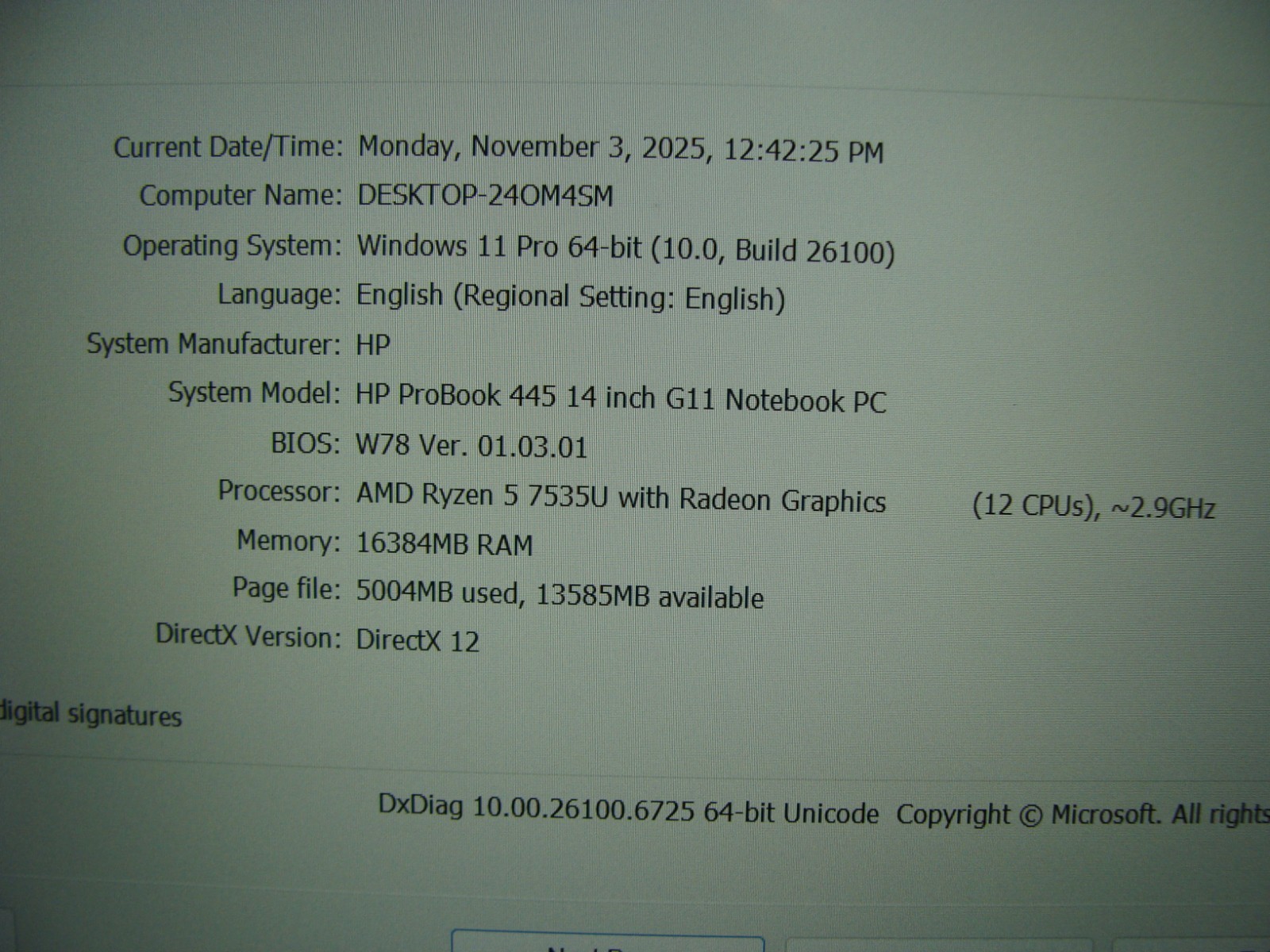HP ProBook 445 G11 14″FHD+ AMD Ryzen 5 2.9GHZ 16GB 512GB 100ttery WRTY04/2028