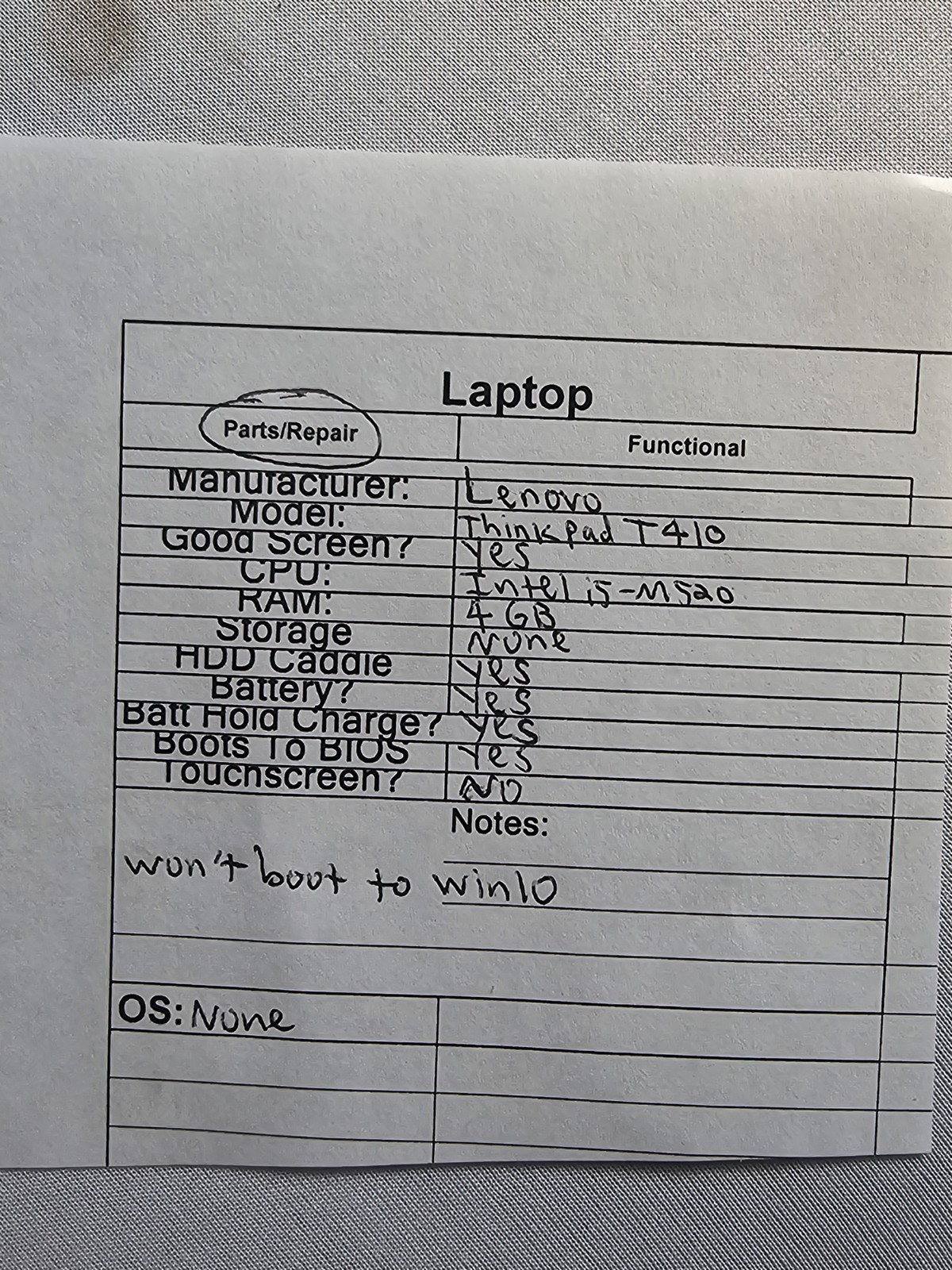 Lenovo ThinkPad T410 Laptop – Intel i5-M520 – 4GB RAM – NO HDD/OS – READ