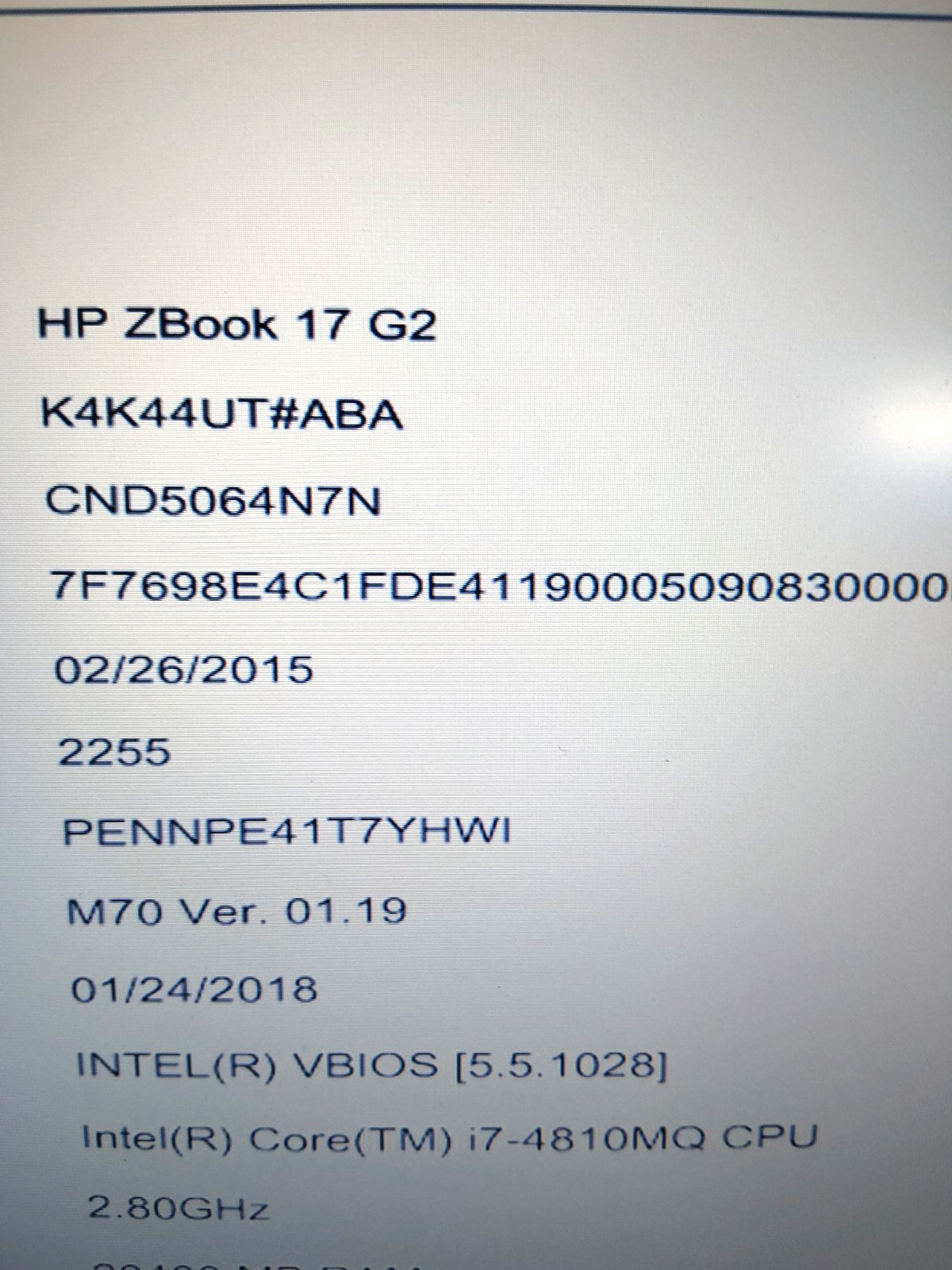 HP Z Book Power 17 i7 4th GEN/NoRam/ No HDD/ FOR PARTS #495 FREE SHIPPING