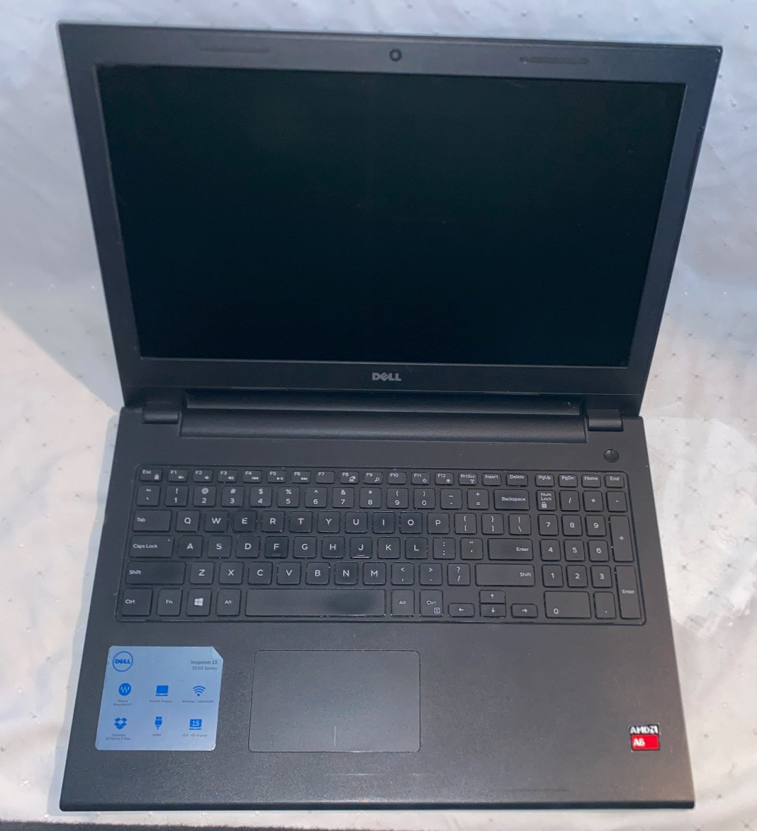 Dell Inspiron 3541 Laptop AMD A6-6310, 8GB RAM, No HDD, for parts or repair