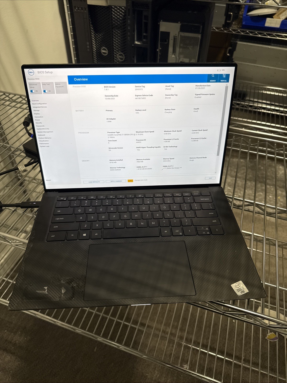 Dell Precision 5550 Laptop Intel i7-10850H@2.7GHz 8GB RAM unknown GPU
