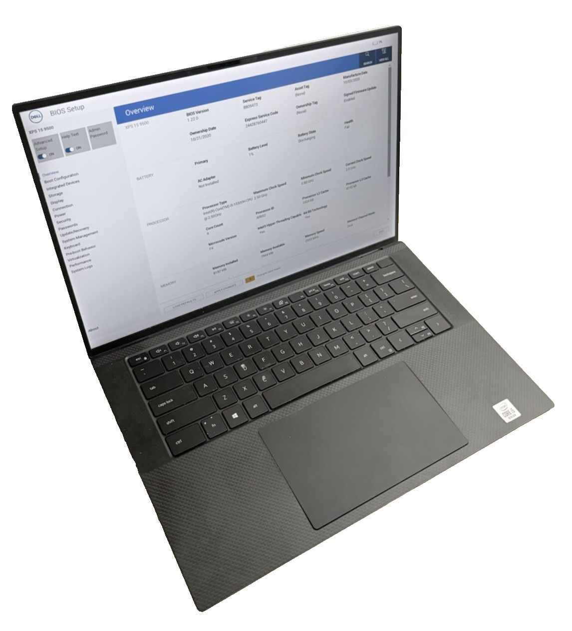 Dell Xps 15 9500 i5-10300H Laptop 8gb ram No SSD/Charger