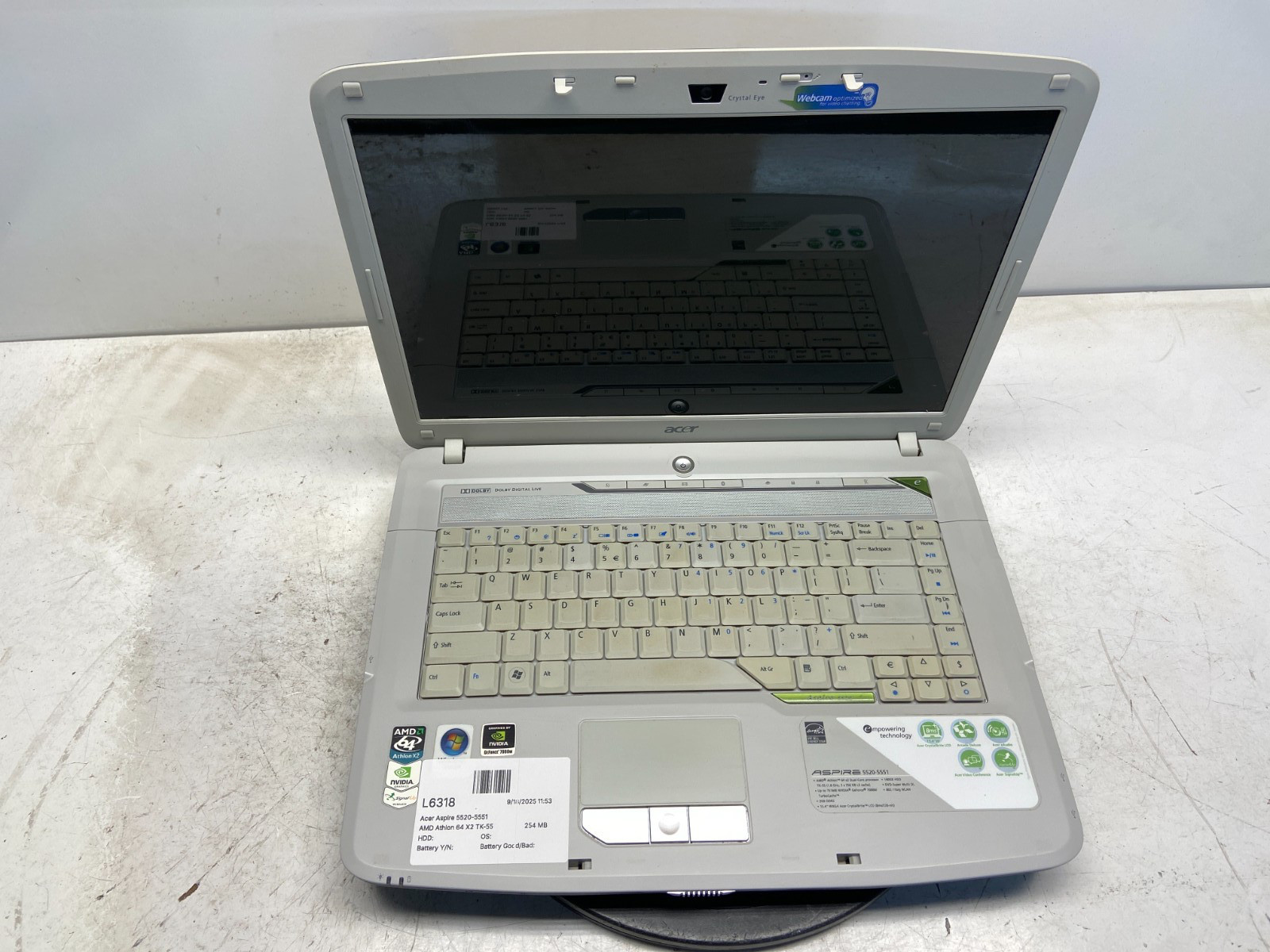Acer Aspire 5520-5551 AMD Athlon 64 X2 TK-55 1.8GHz 254 MB NO HDD