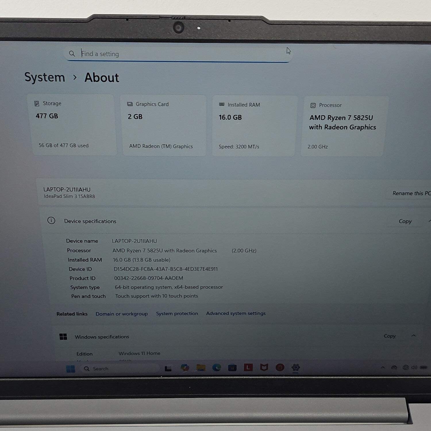 Lenovo IdeaPad 3 15ABR8 15.6″ Ryzen 7 5825U 2.0GHz 16GB RAM 512GB SSD