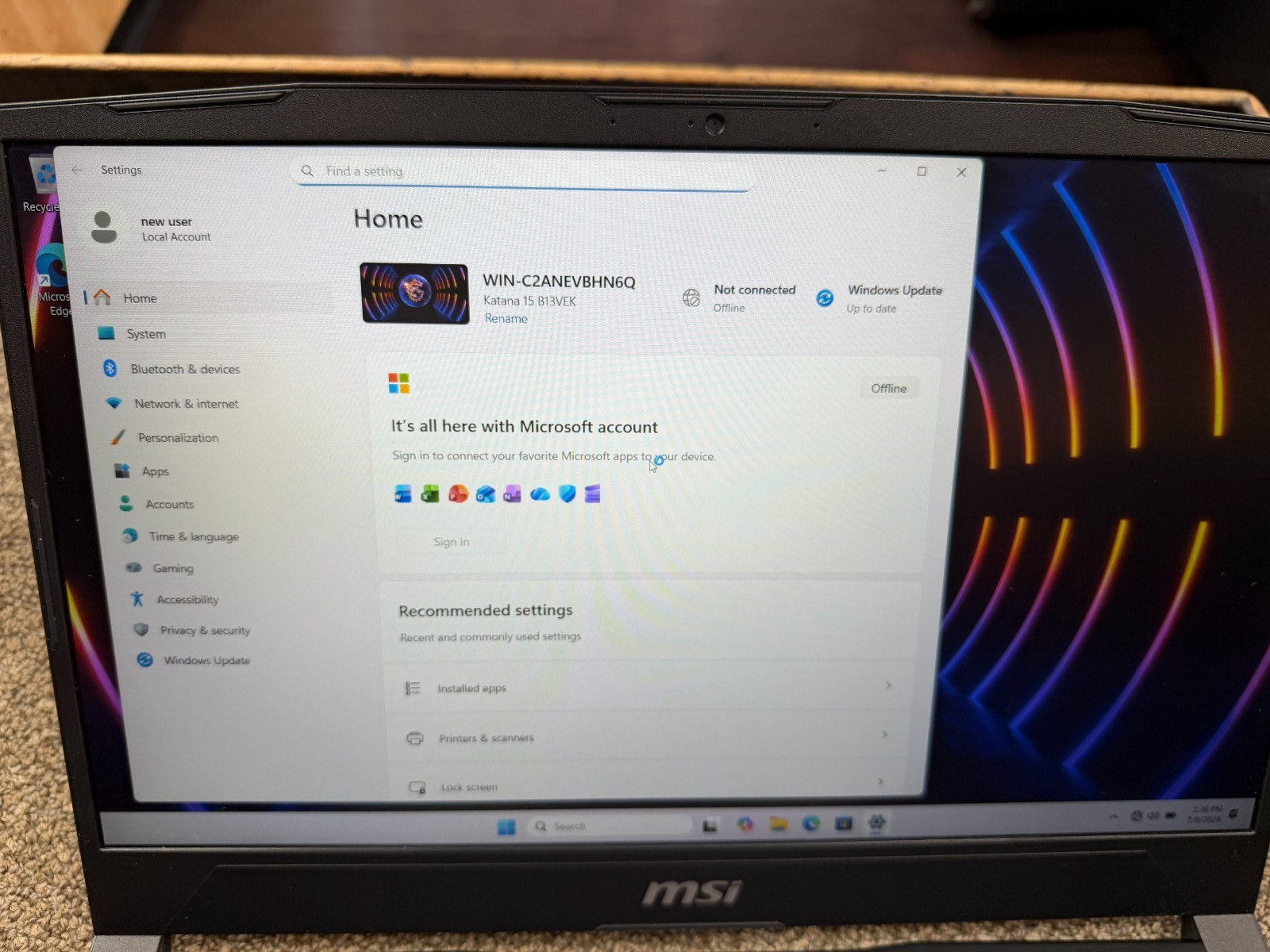MSI Katana 15 B13VEK 15.6″ i7-13620H 2.4GHz 16GB RAM 1TB SSD GeForce RTX 4050