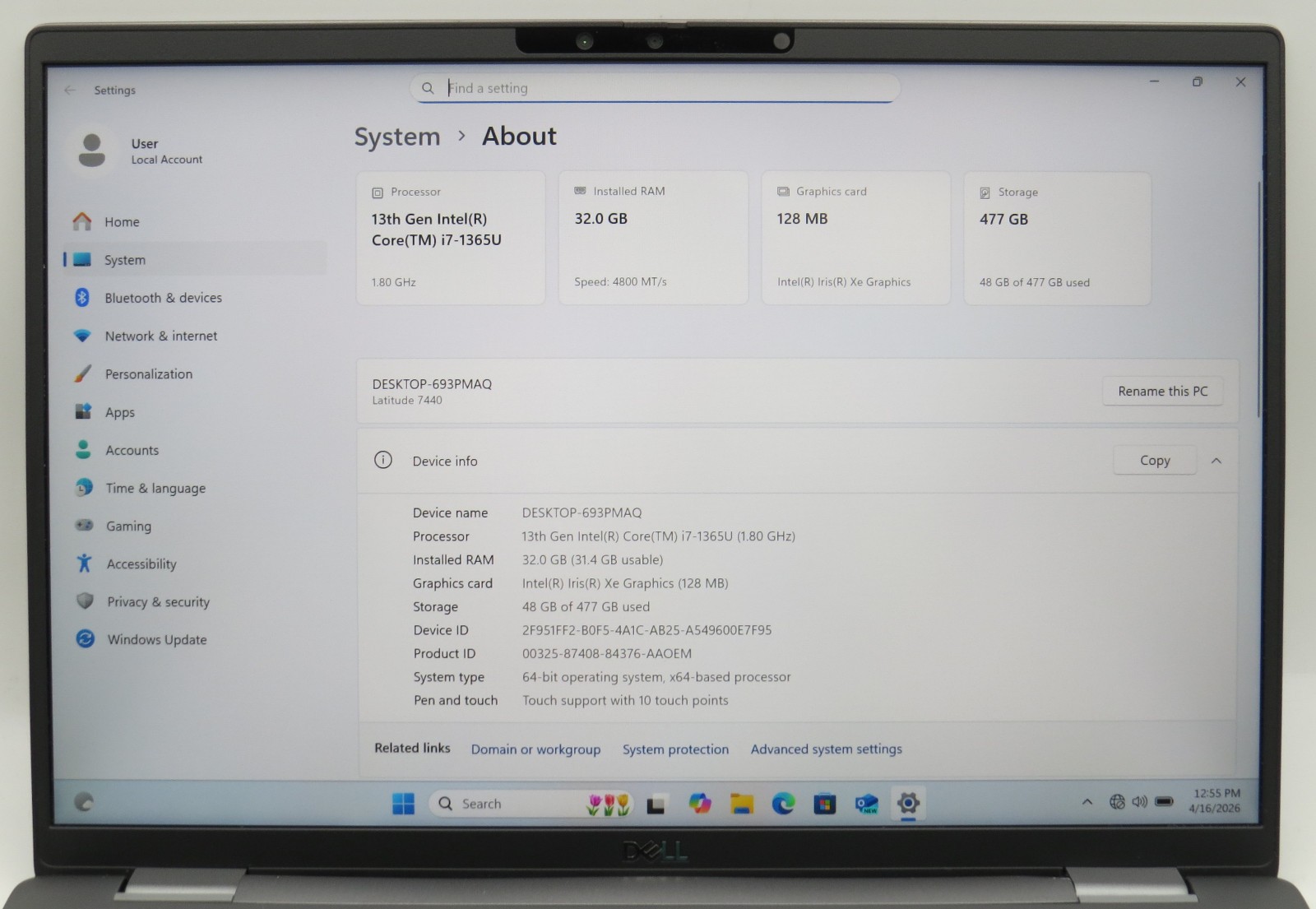Dell Latitude 7440 | i7-1365U @ 1.8GHz | 32GB DDR5 | 512GB m2 | Win 11 Pro