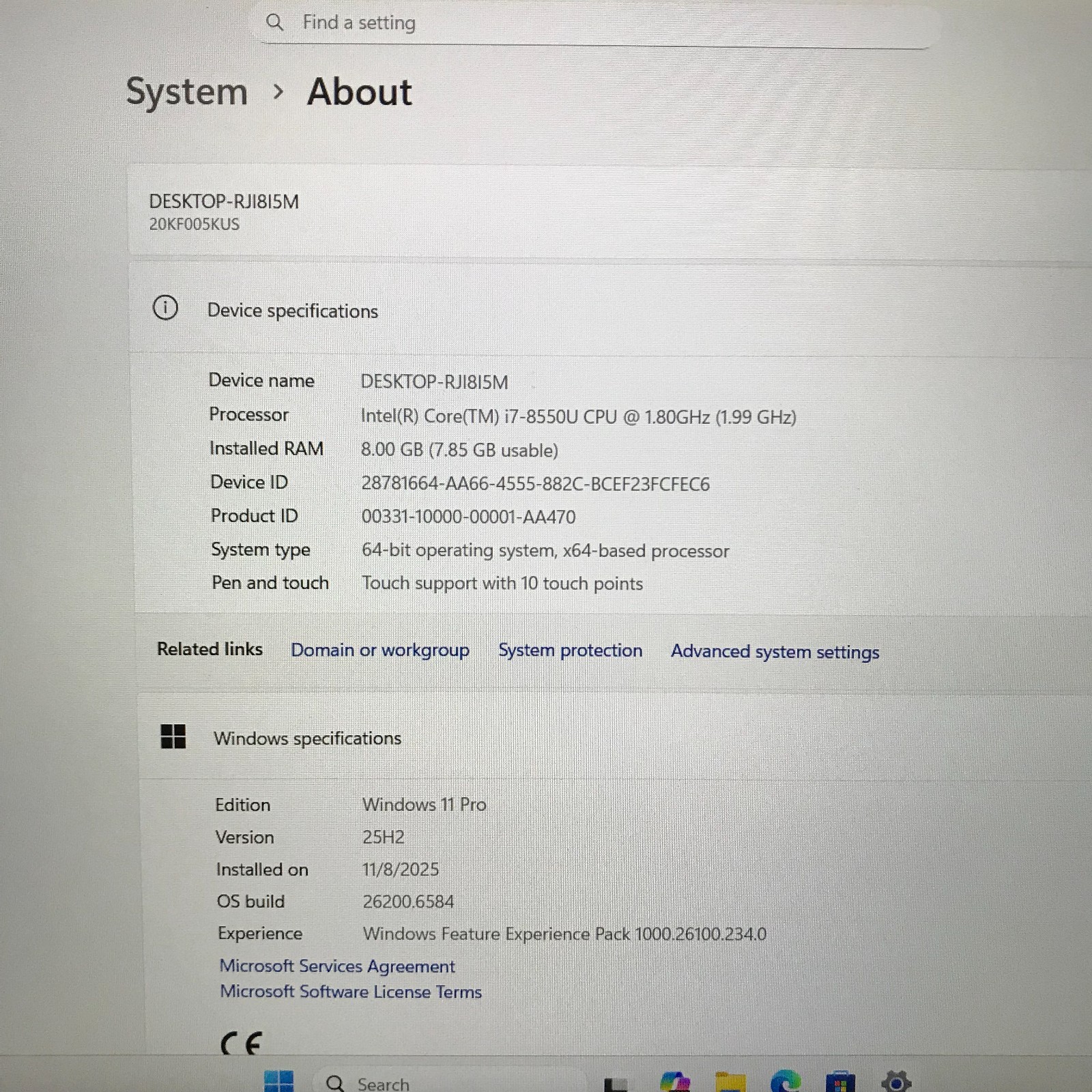 Lenovo ThinkPad X280 Touch Laptop i7-8550U 8GB RAM 256GB M.2 SSD Windows 11 Pro