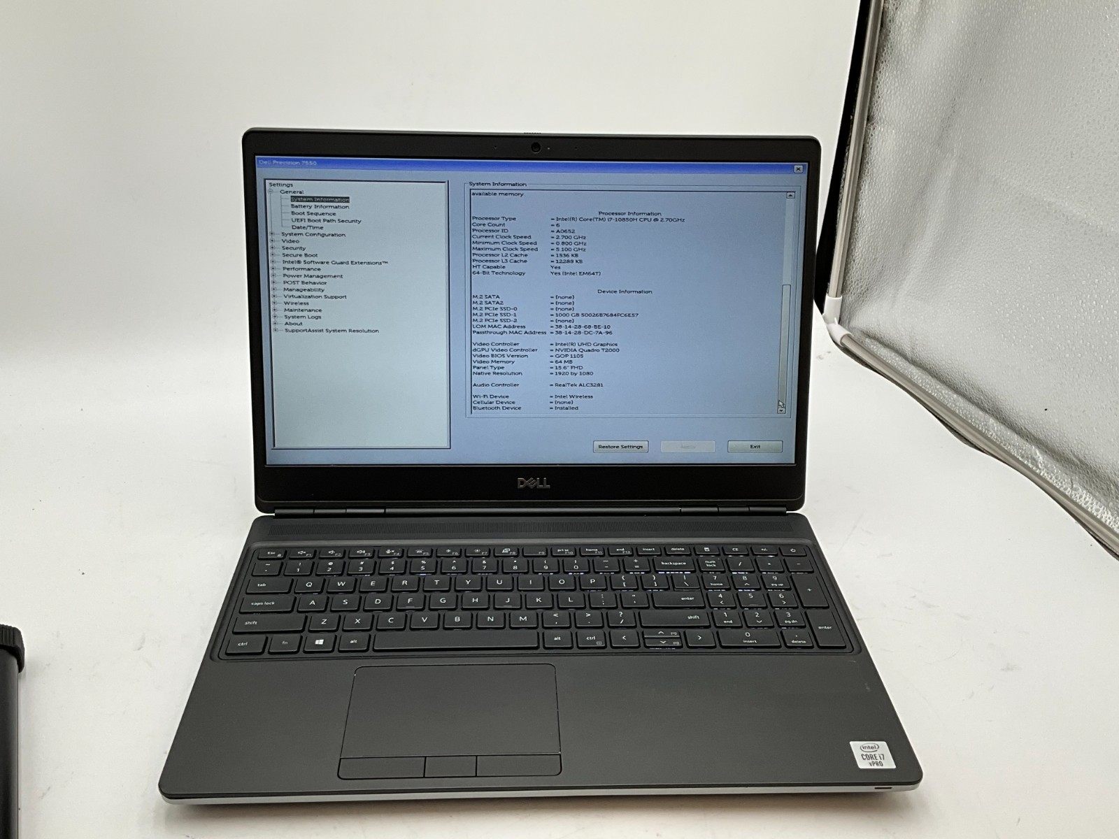 DELL Precision 7550 i7-10850H 2.70gh 64gb 1TB T2000 15.6″ LAPTOP 5BP2043