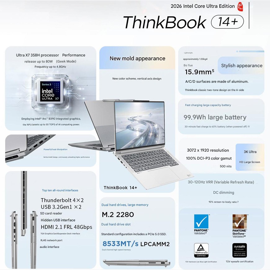 Lenovo ThinkBook 14+ 2026 AI Laptop Intel Cor Ultra X7 358H 14.5-inch 3K Screen