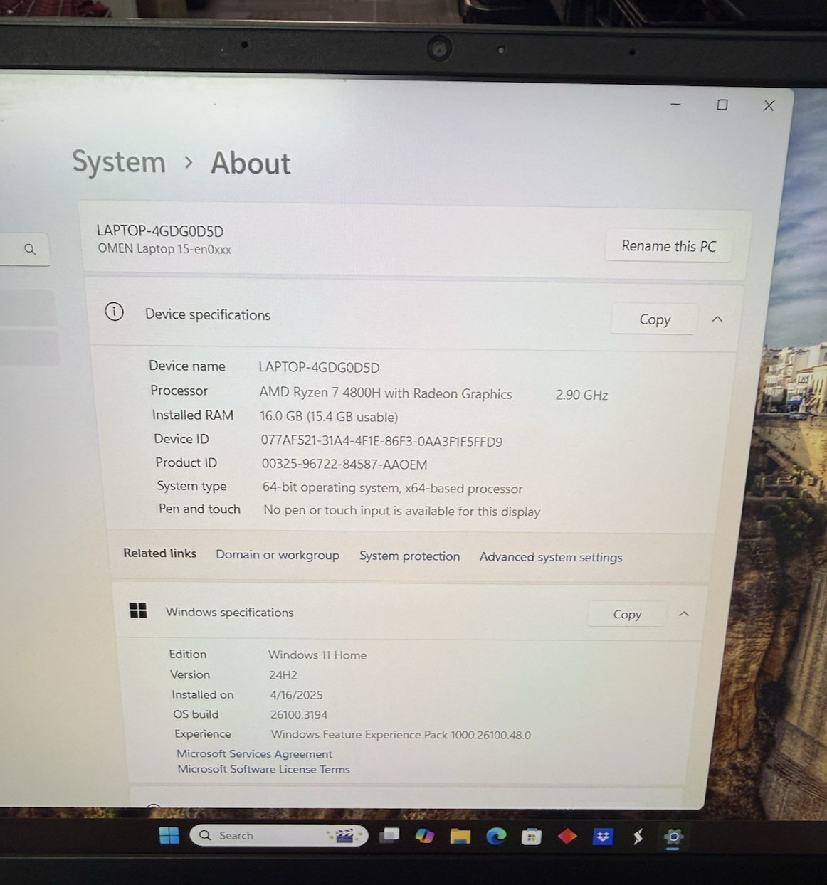 HP Omen 15-en0023dx Gaming Laptop Ryzen 4800H 16gb RAM 1TB SSD