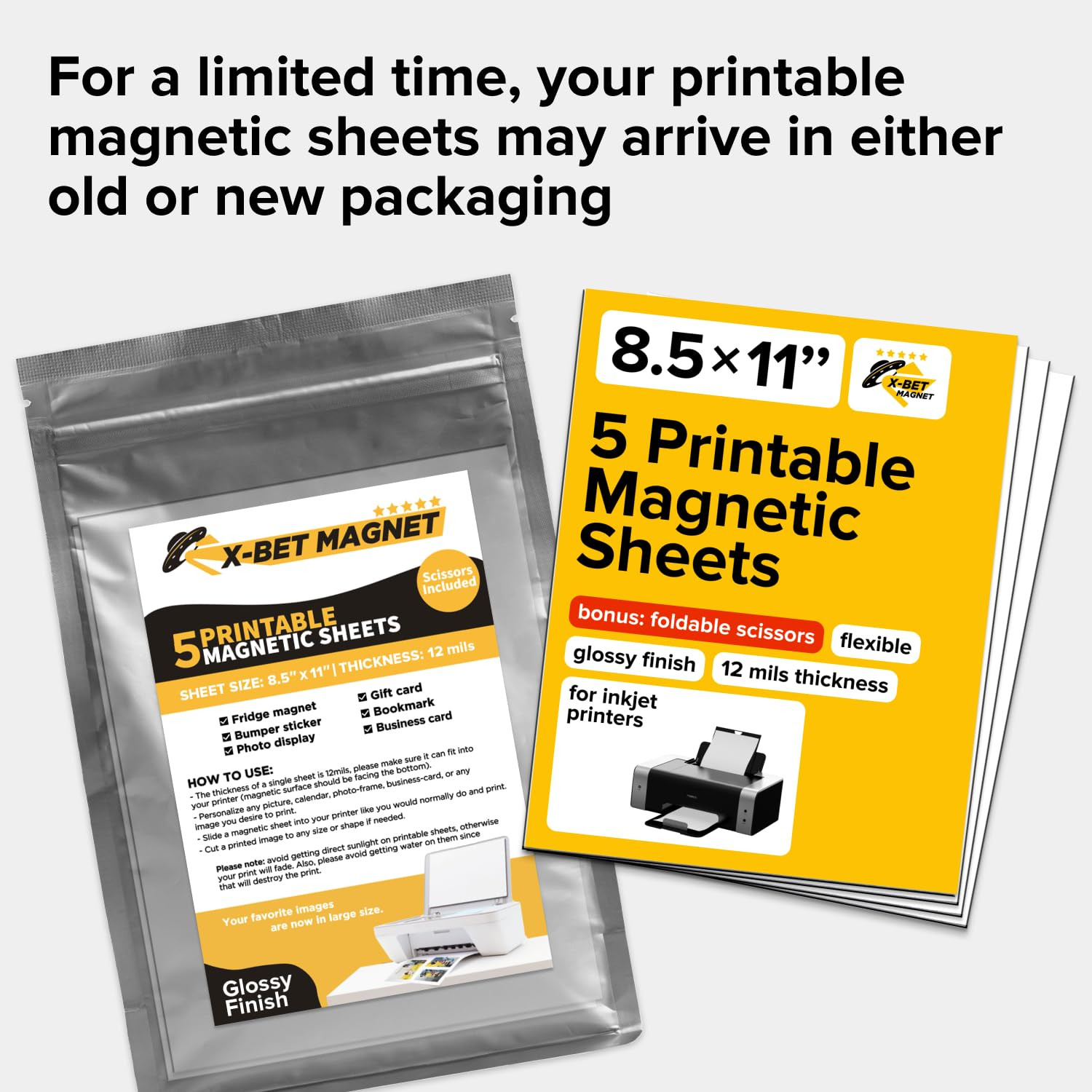 Printable Magnetic Sheets 5 Pcs Glossy (8.5″X11″/22X28Cm) – Inkjet-Optimized Fle