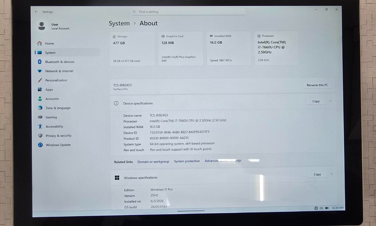 Microsoft Surface Pro 5 1796 i7-7660U 16GB RAM 512GB SSD -Great Condition-