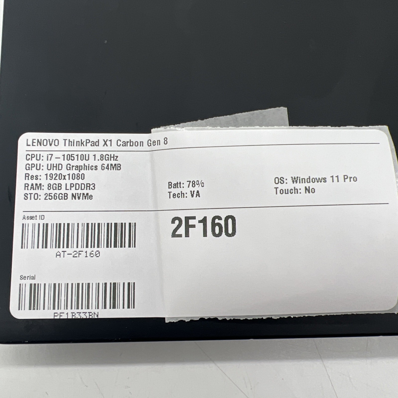 Lenovo ThinkPad X1 Carbon Gen 8 i7-10510U 1.80GHz 8GB RAM 256GB SSD Win11P
