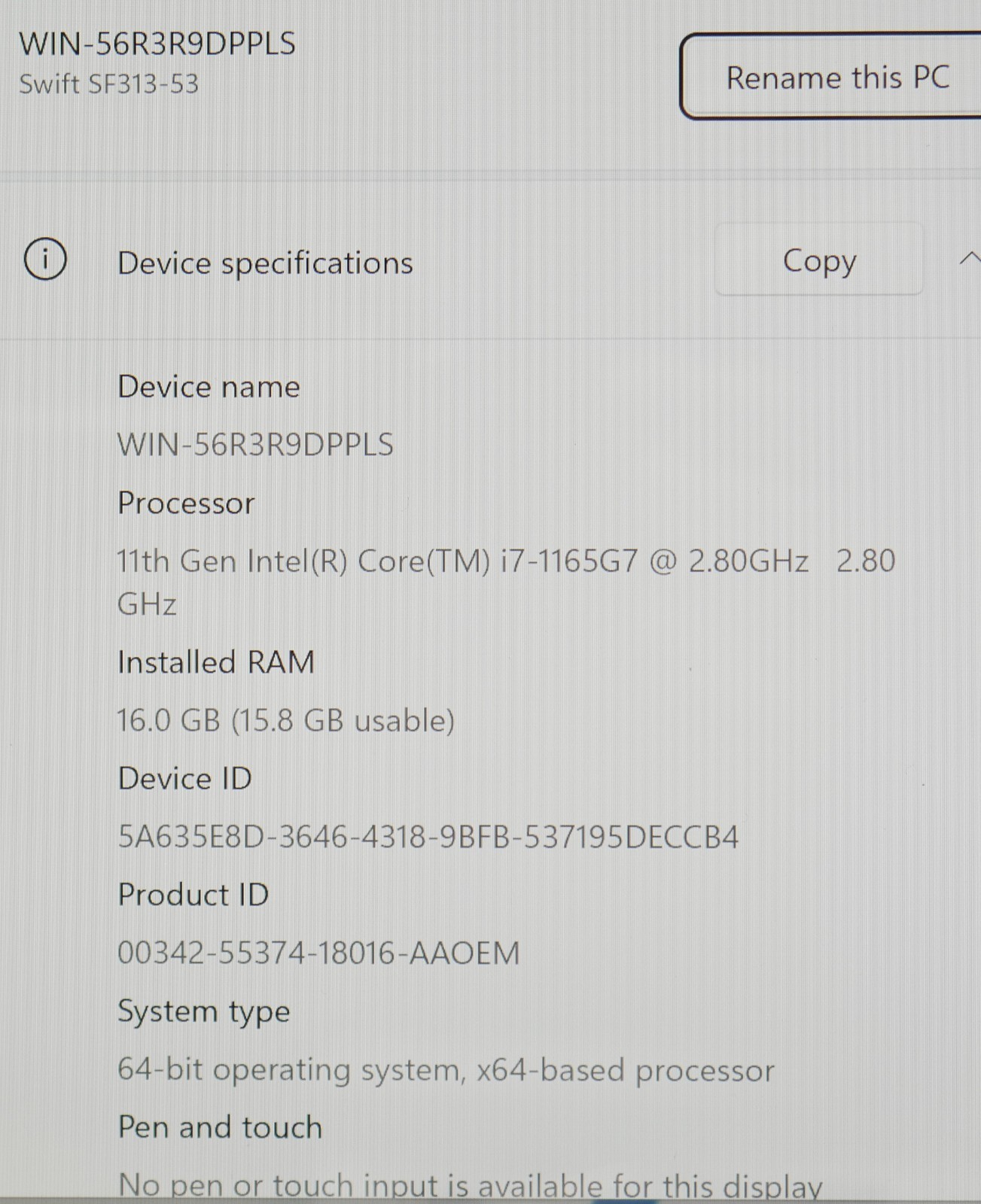 Acer Swift 3 SF313 13.5″ Intel Core i7-1165G7 2.8GHz 16GB RAM 1TB SSD Win 11 Pro