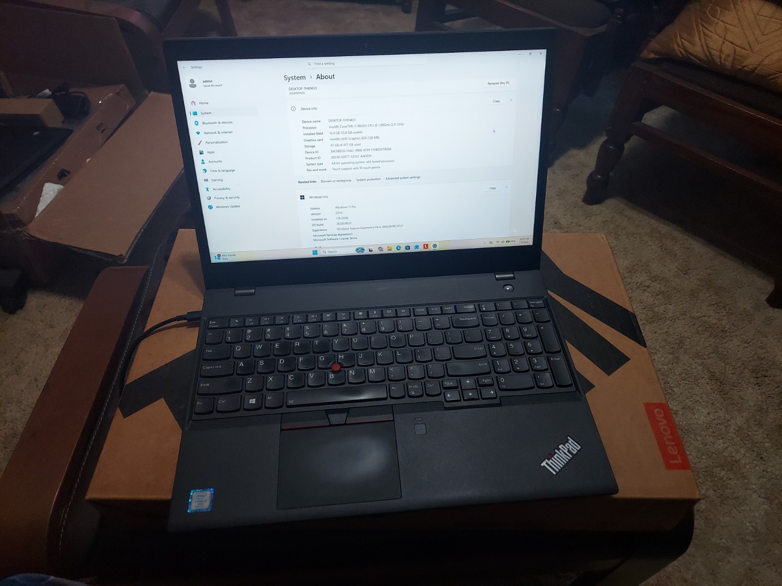 Lenovo ThinkPad T580 15.6″ Core i7-8650U 1.90GHz 16GB RAM 500GB SSD WIN 11 PRO