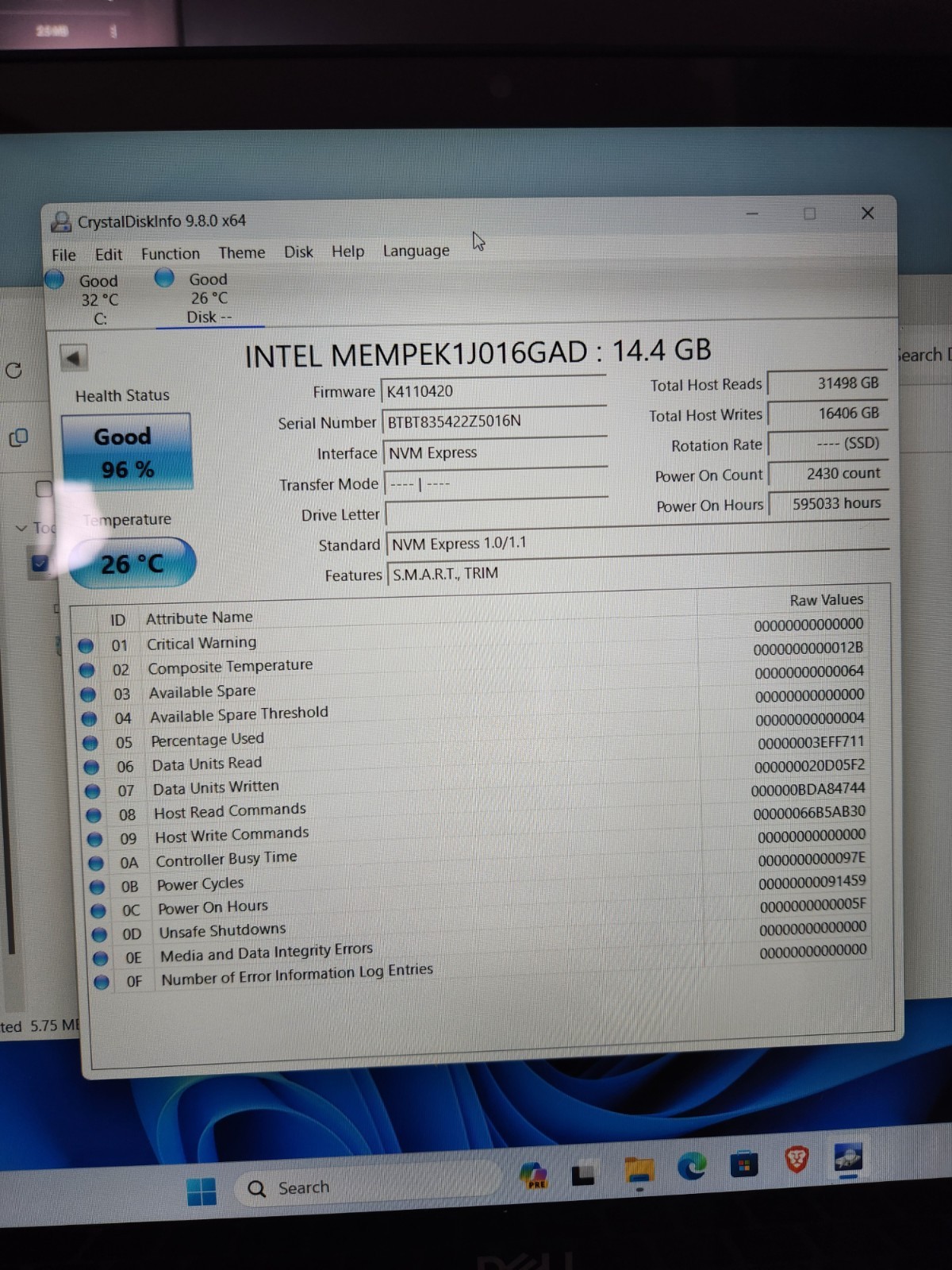 Dell Inspiron 5582 Intel i3 Gen 8 1TB SSD 16 GB Intel Optane 4 GB RAM (2 Slots)