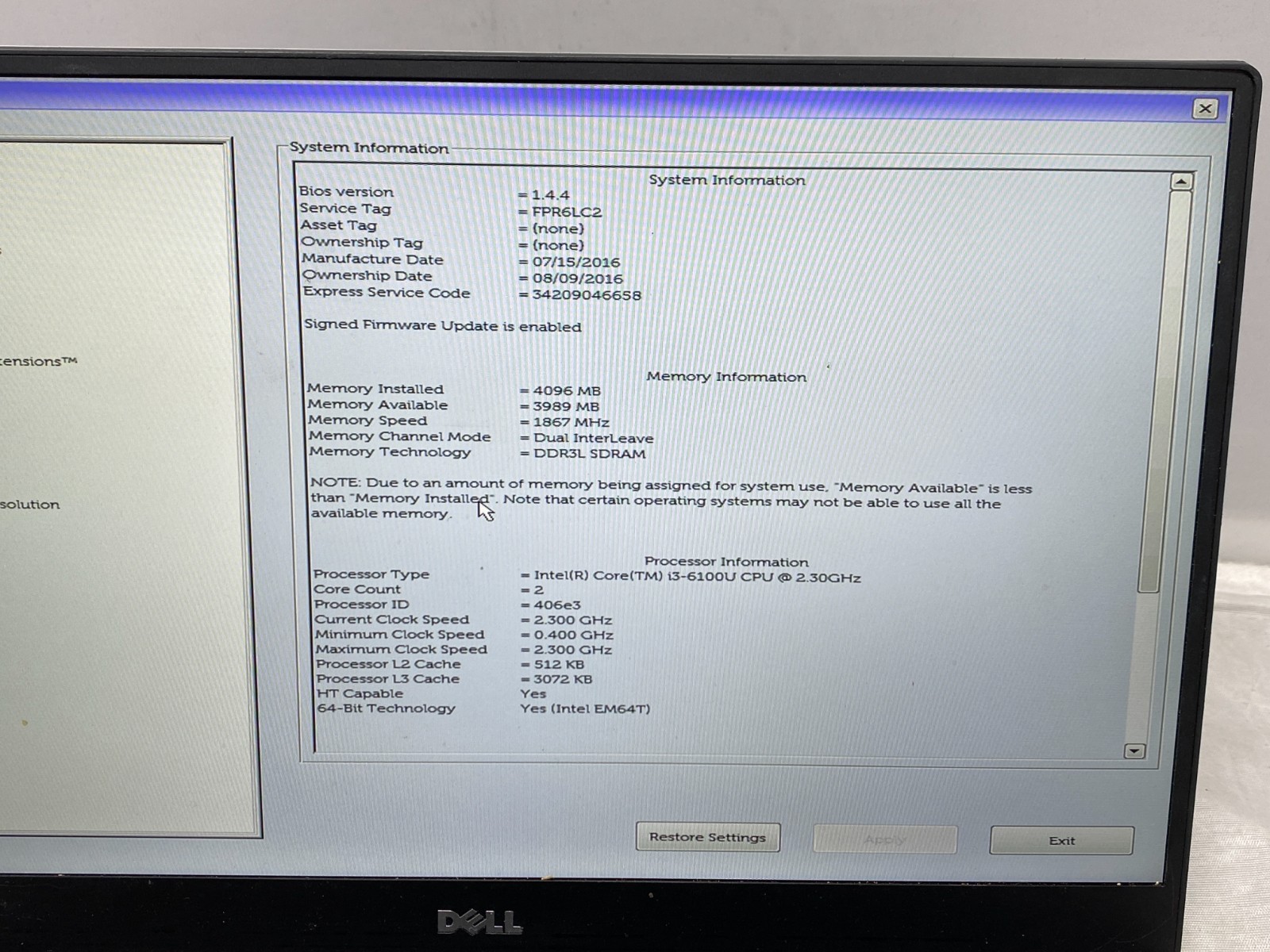 Dell XPS 13 9350 13.3″ Intel i3-6100U 4GB RAM