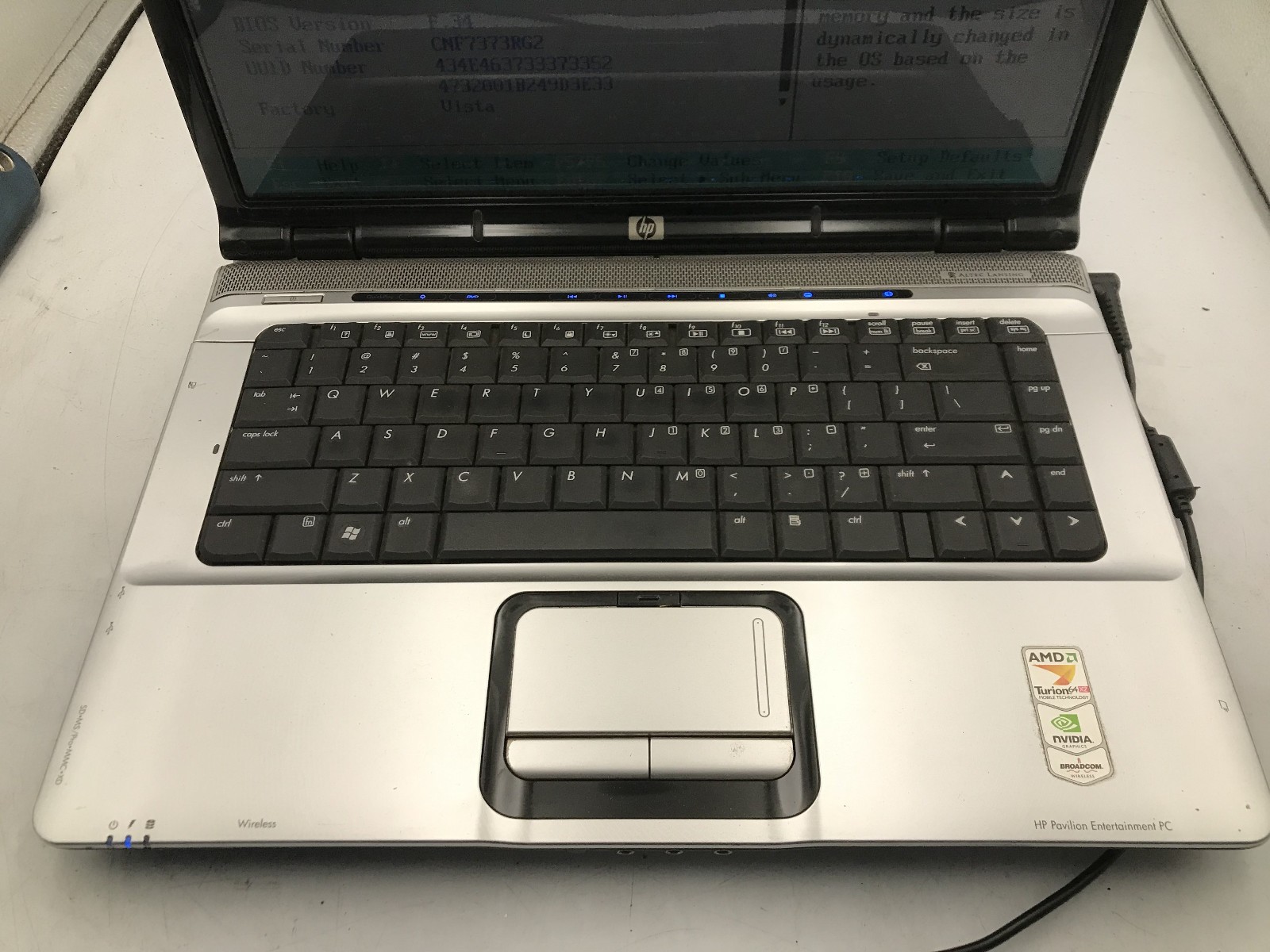 HP PAVILION DV6500 – BOOTS TO BIOS – AMD TURION 64 X2 – 4GB RAM – READ DESC – BB