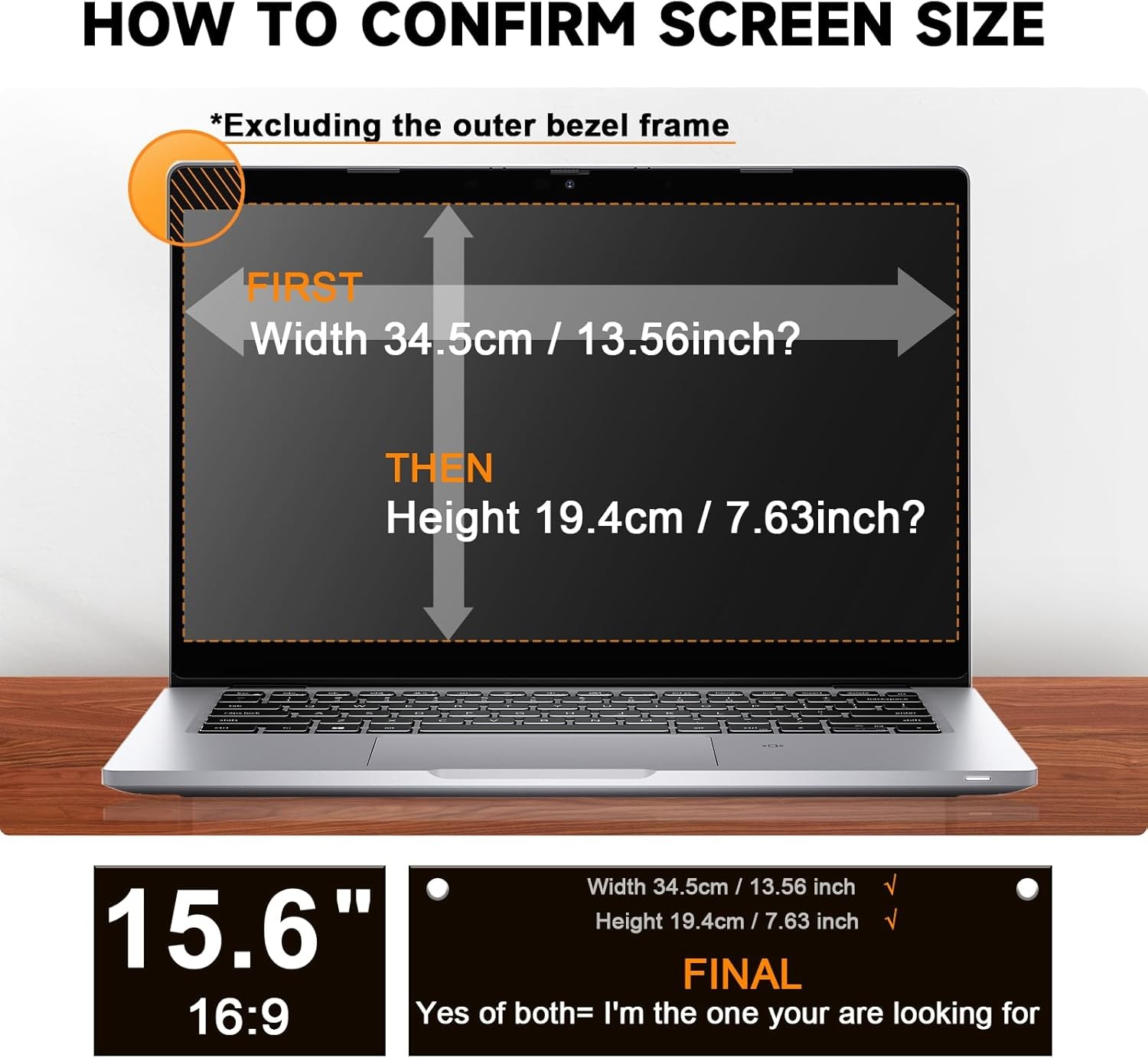 15.6 Inch Laptop Privacy Screen Filter for 16:9 Widescreen Display, Eye Protecti