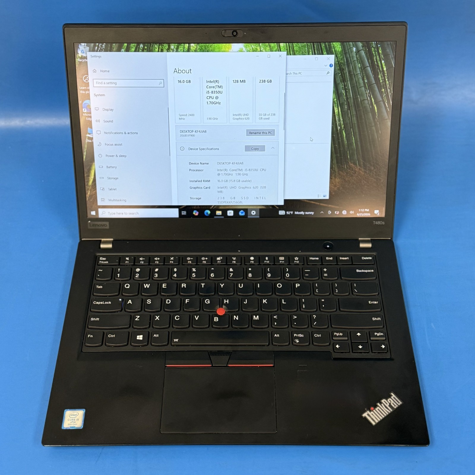Lenovo ThinkPad T480S i5-8350U 16GB 256GB , with 45W A/C Adapter, with OS