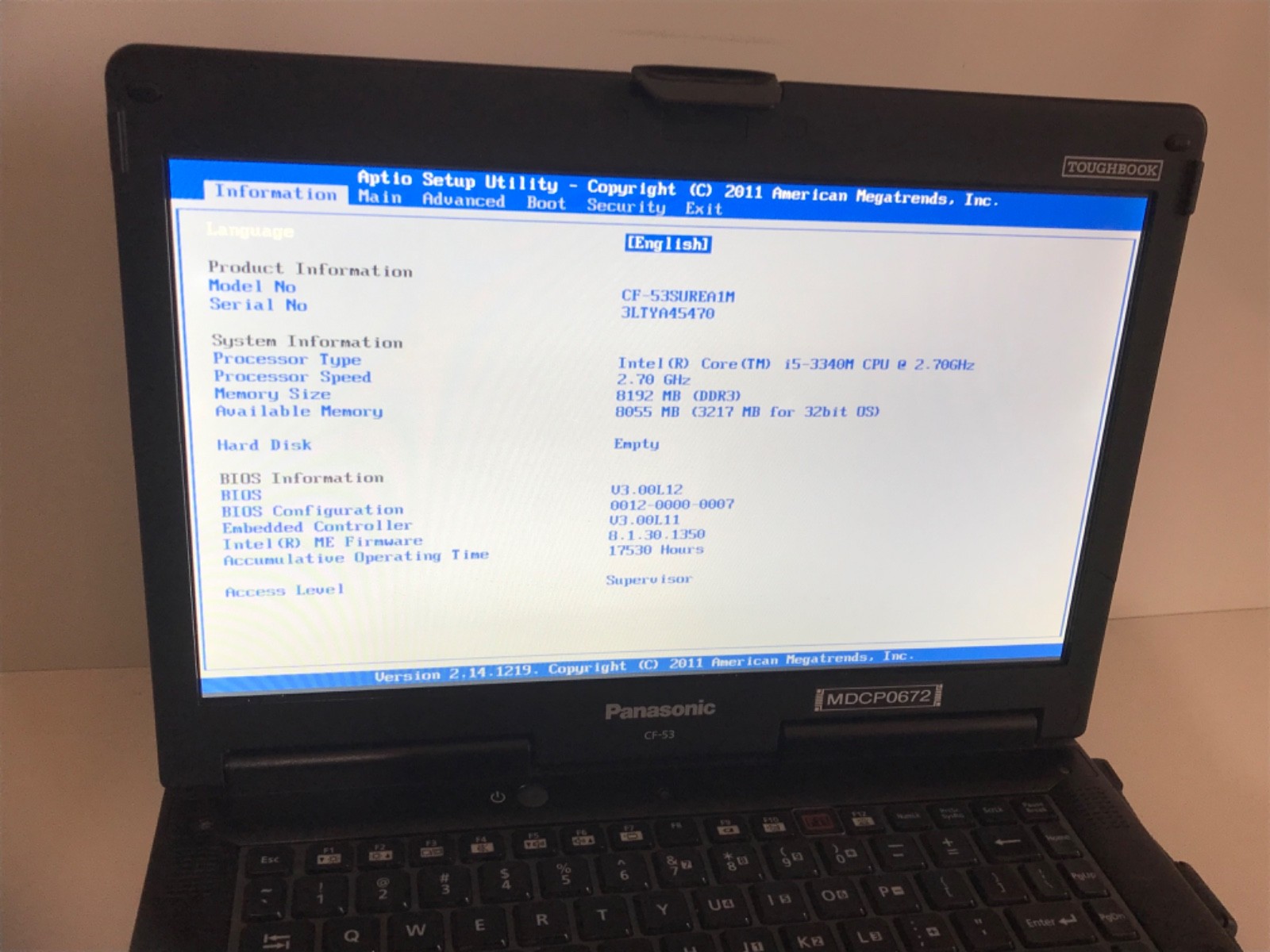 Panasonic Toughbook CF-53 i5-3340M 2.7GHz 8Gb NO HD/ Caddy MK3 53SUREA1M #8