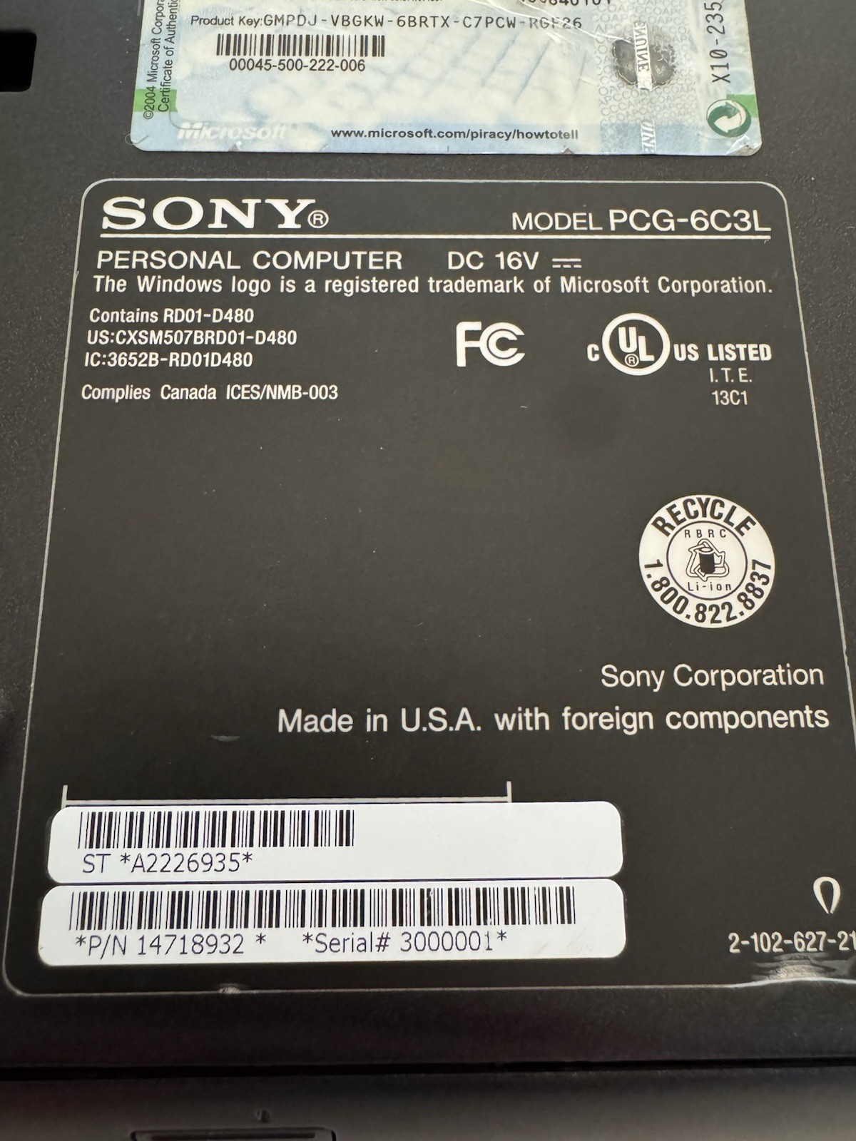 Sony VGN-S170P PCG-6C3L Pentium M 1.5GHz 1GB 128GB Disc Win XP Laptop