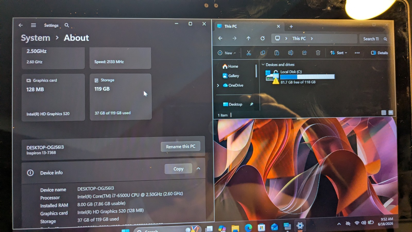 Dell Inspiron 13 7368 2-in-1 2.50GHz i7-6500U 8GB RAM 128GB SSD 13.3 win 11