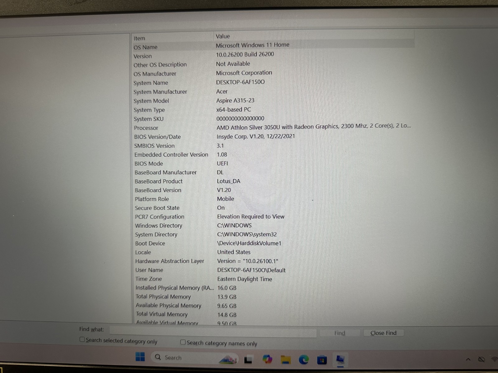 Acer Aspire 3 Model N18QW13 AMD Athlon Silver 3050U @2.30GHz 16GB RAM 256 NVME