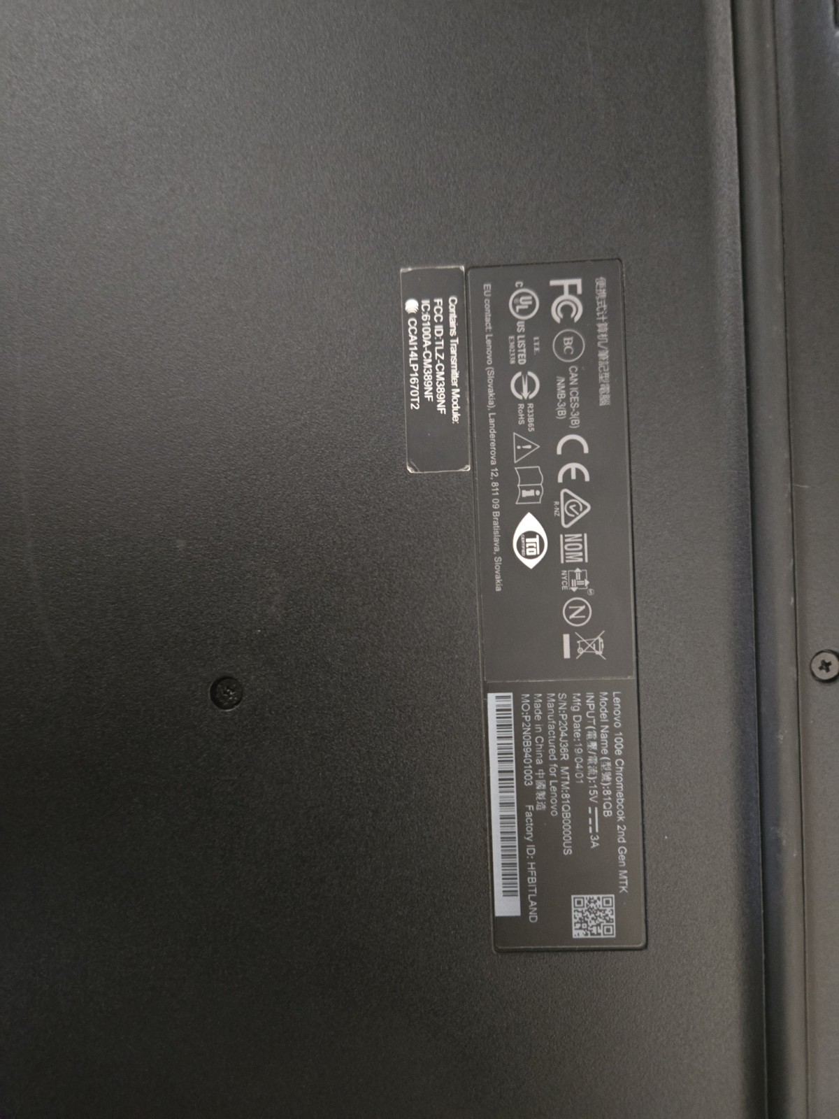 Lenovo 100e Chromebook 2nd Gen mtk With Charger